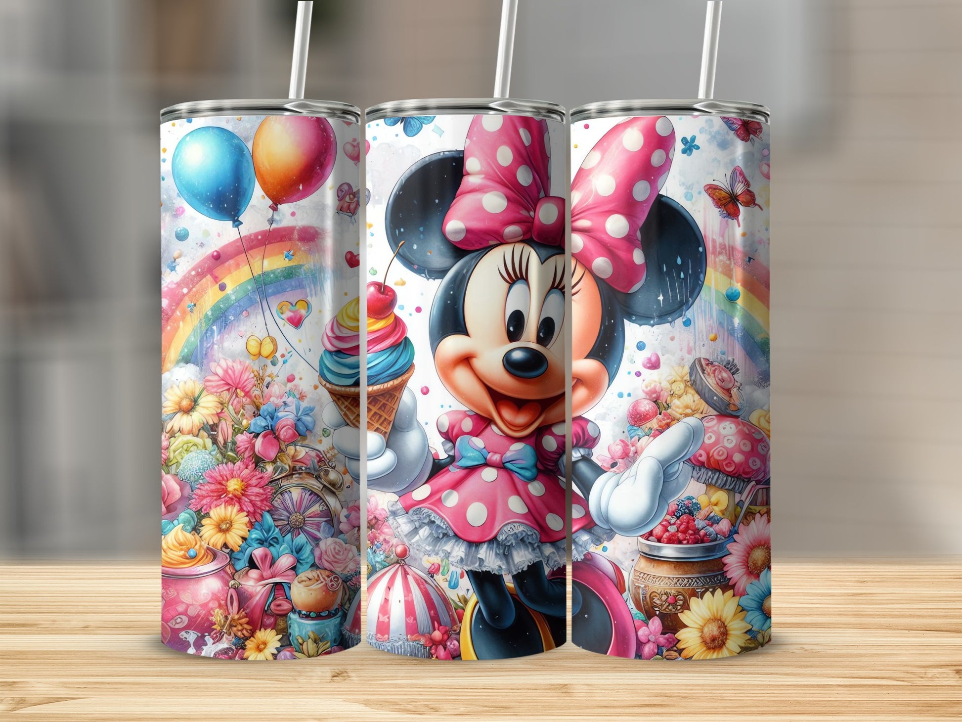 Colorful Minnie Mouse Themed Tumbler Flask