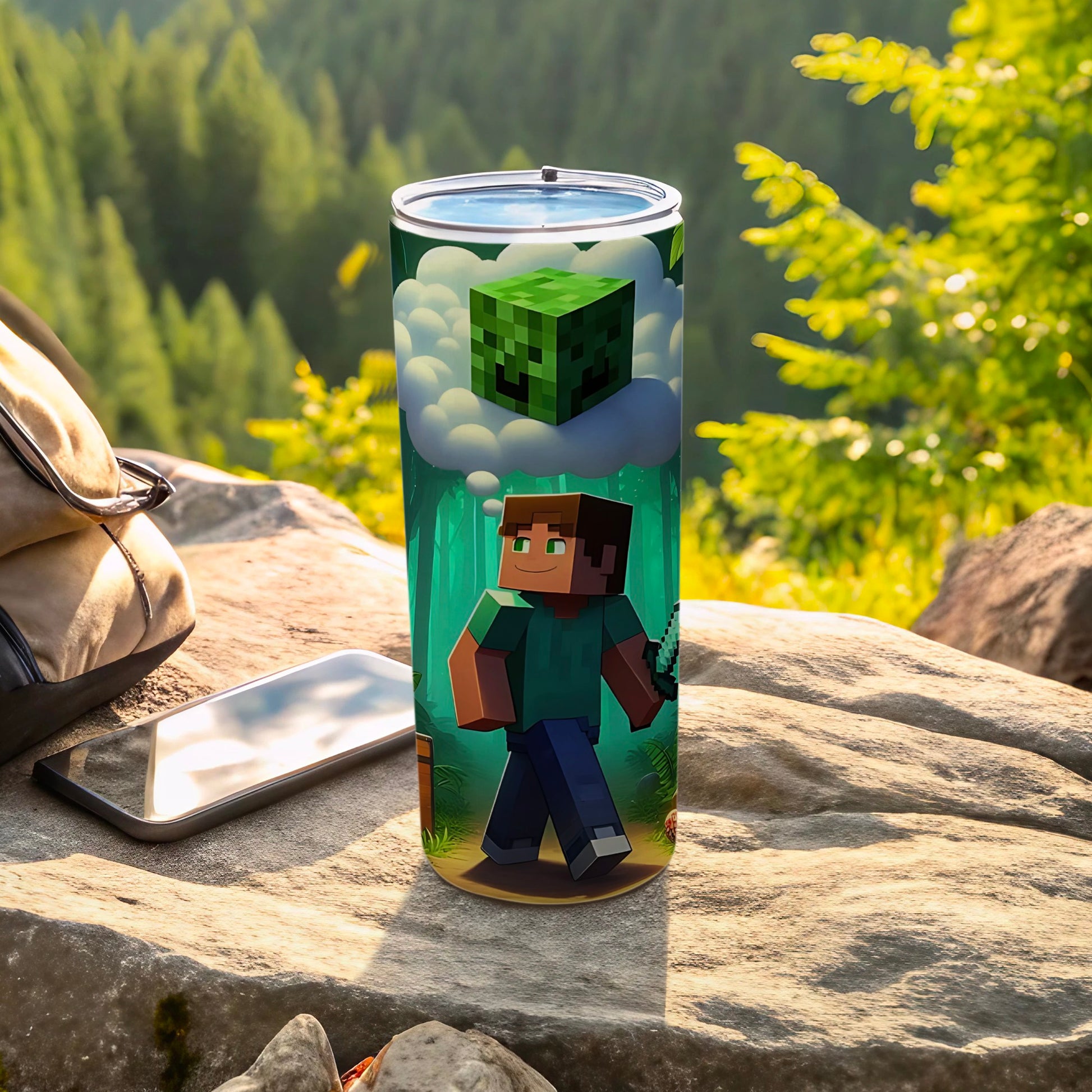 Minecraft Inspired Travel Tumbler Cup With Lid