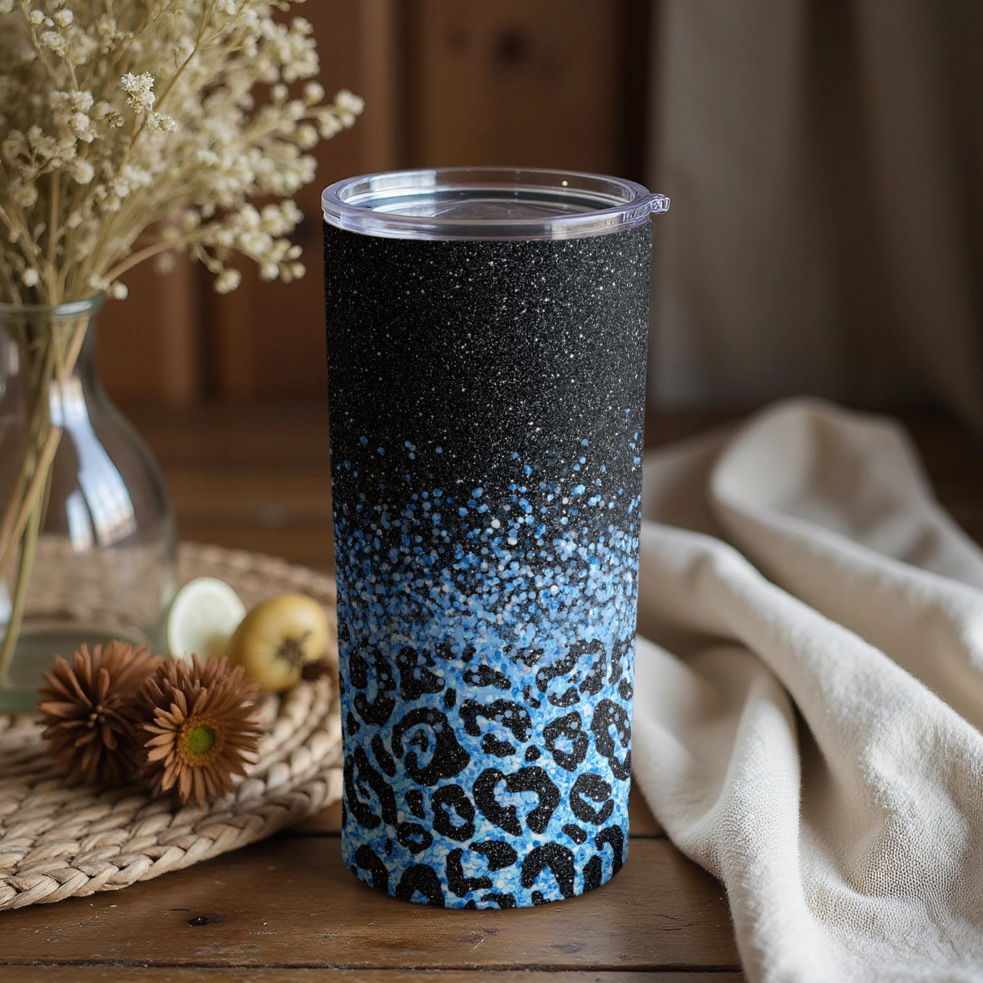 Blue Leopard Print Gradient Insulated Travel Mug