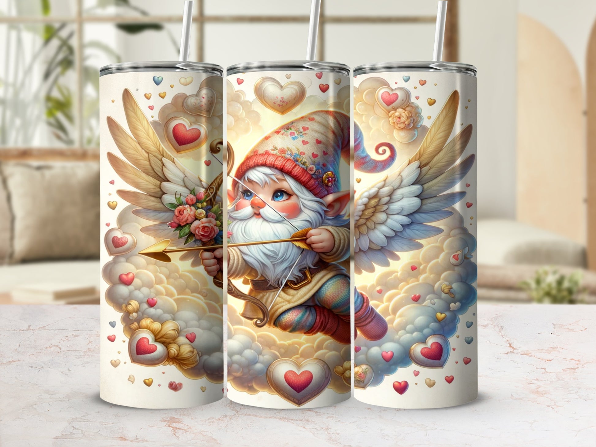 Cute Gnome with Wings and Hearts Design Tumbler