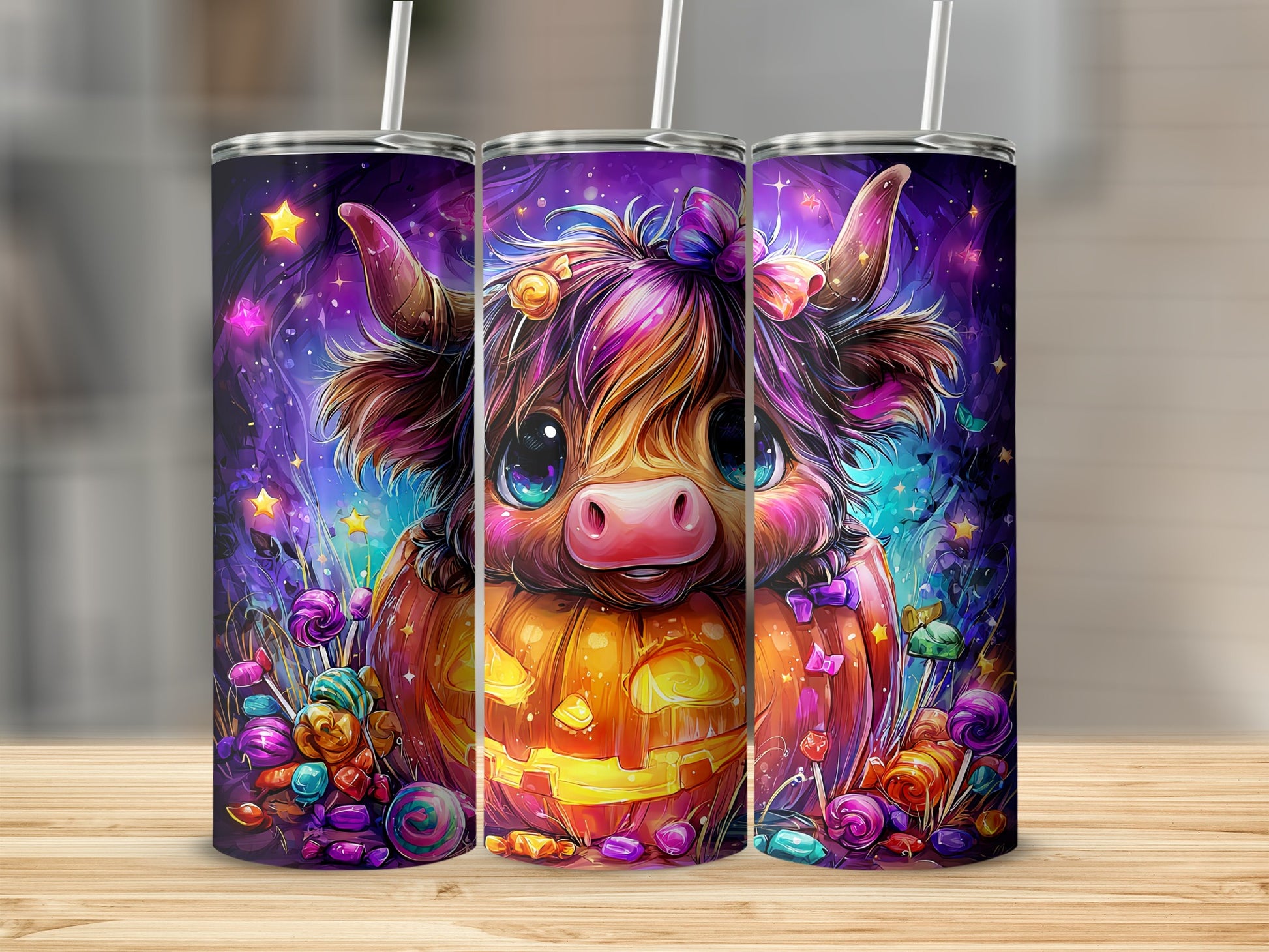 Cute Highland Cow Pumpkin Illustration Tumbler