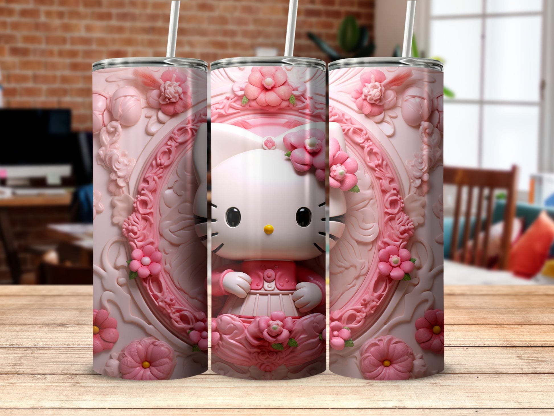 Cute Kitty Floral Design Tumbler for Stylish Hydration