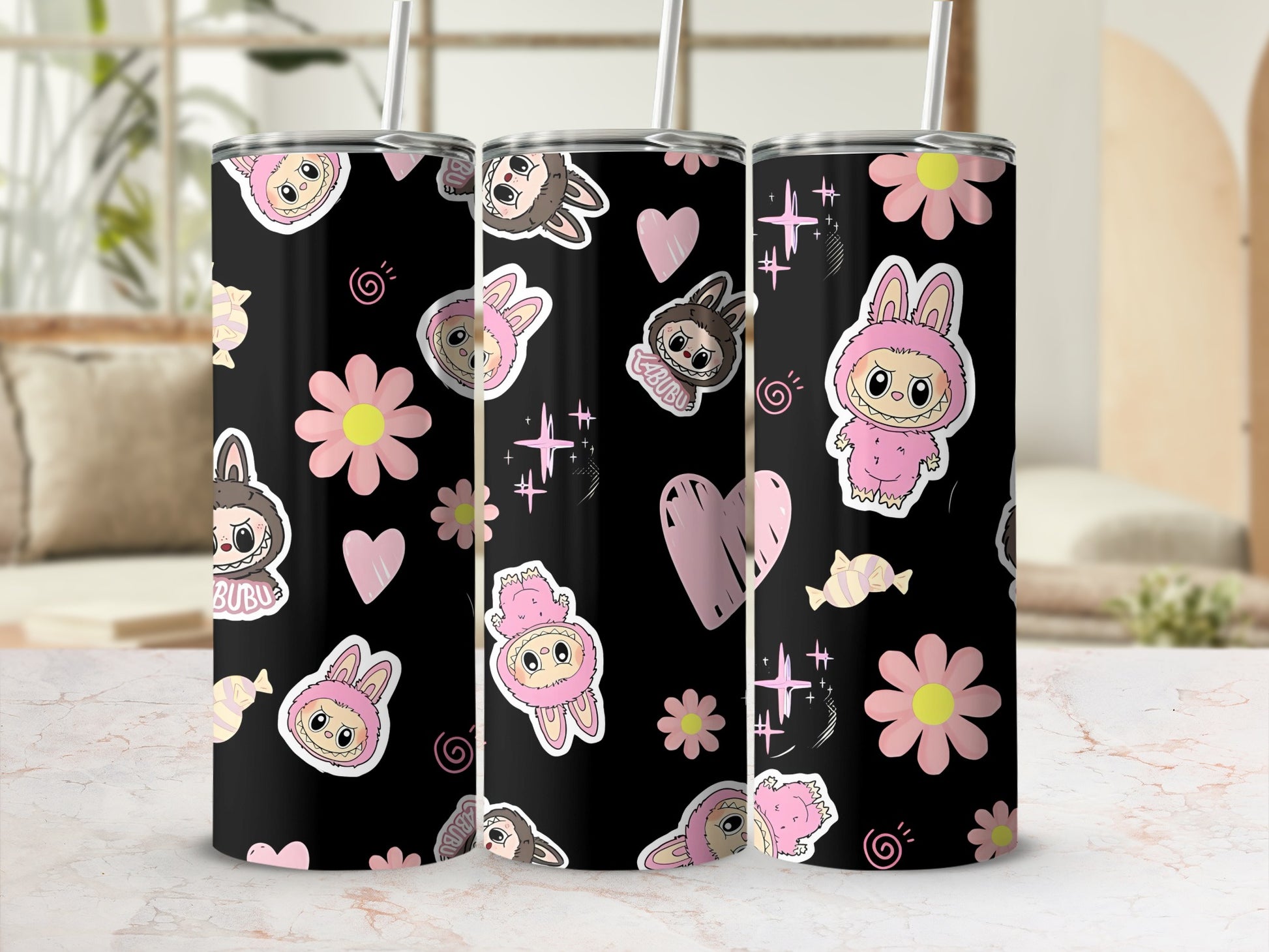 Cute Cartoon Characters and Flowers Tumbler Product