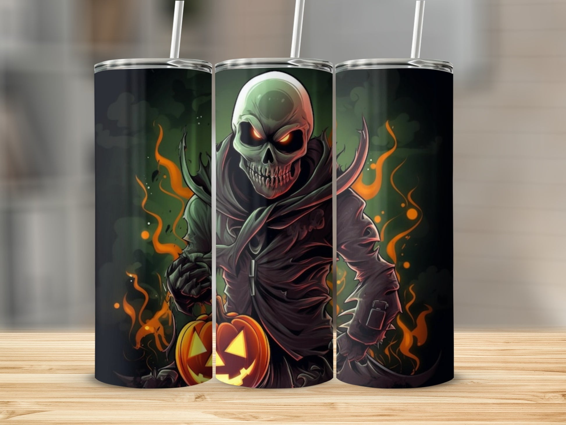 Spooky Skeleton with Glowing Pumpkin Tumbler Product