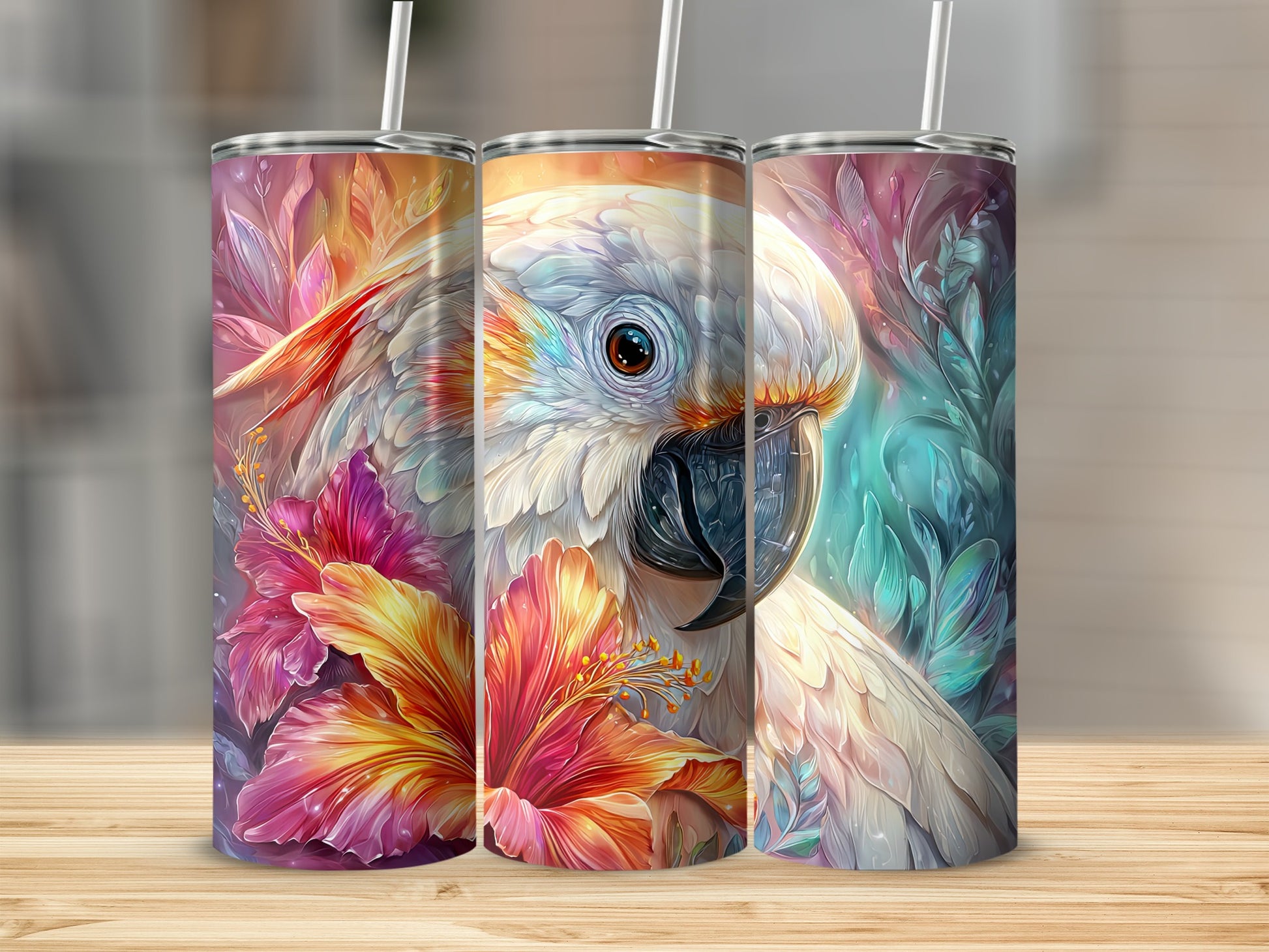 Vibrant Parrot and Hibiscus Tumbler for Nature Enthusiasts