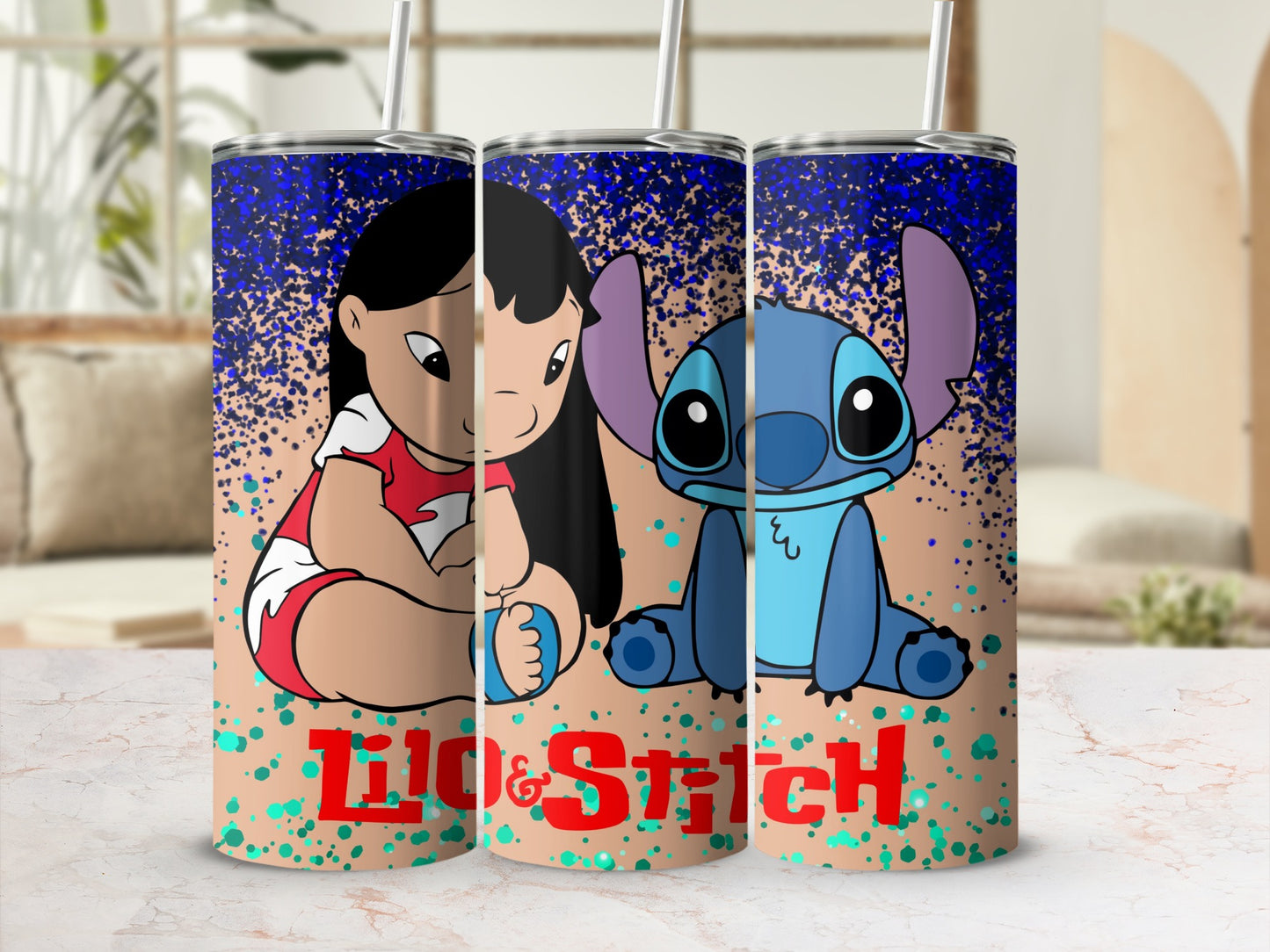 Lilo and Stitch Colorful Splatter Design Tumbler