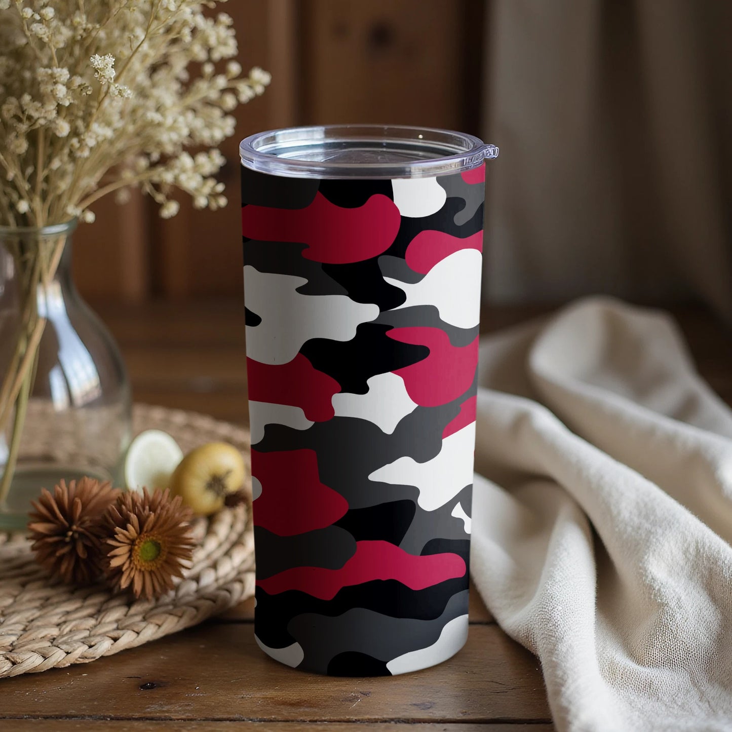 Camouflage Red Black White Patterned Tumbler Cup