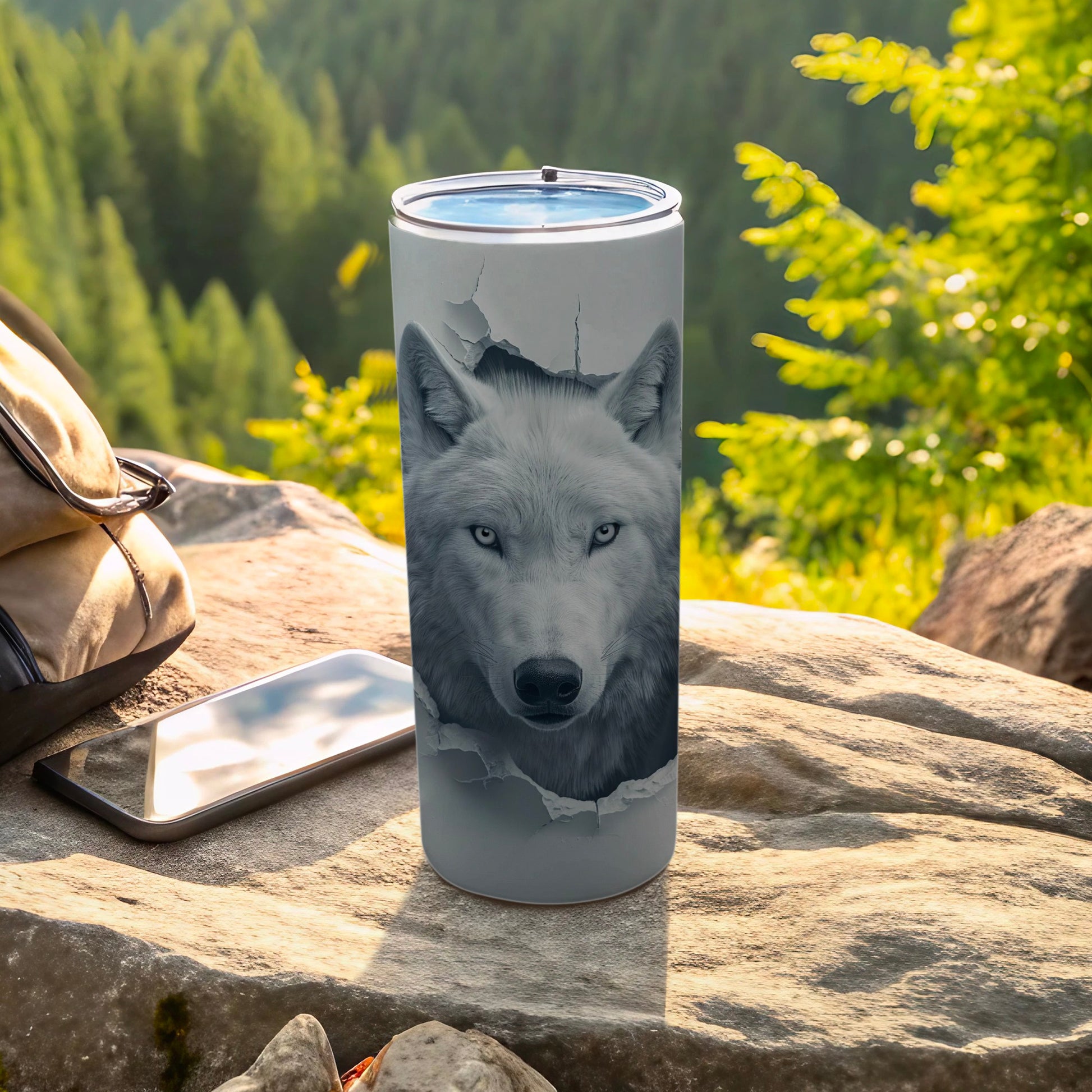 Majestic White Wolf Cracked Design Intense Gaze Tumbler product type
Wolf, White Wolf, Animal, Wildlife, Nature, Forest, Spirit Animal, Tumbler, Travel Mug, Outdoor, Adventure, Mountain, Fierce, Alpha, Majestic, Cracked Design, Graphic Art, Drinkware, Unique Design, Wild Animal