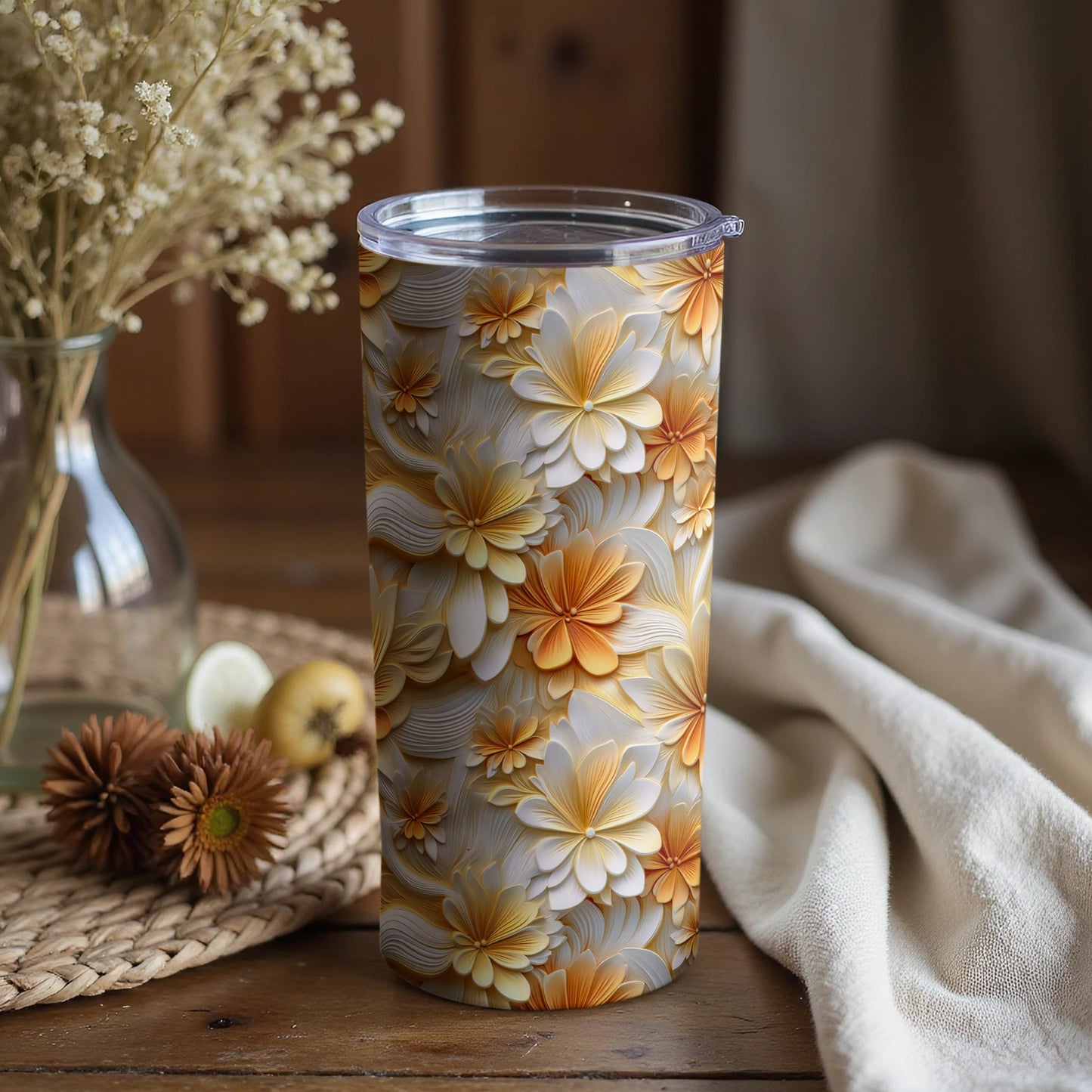 Floral Pattern Tumbler with Yellow and White Flowers