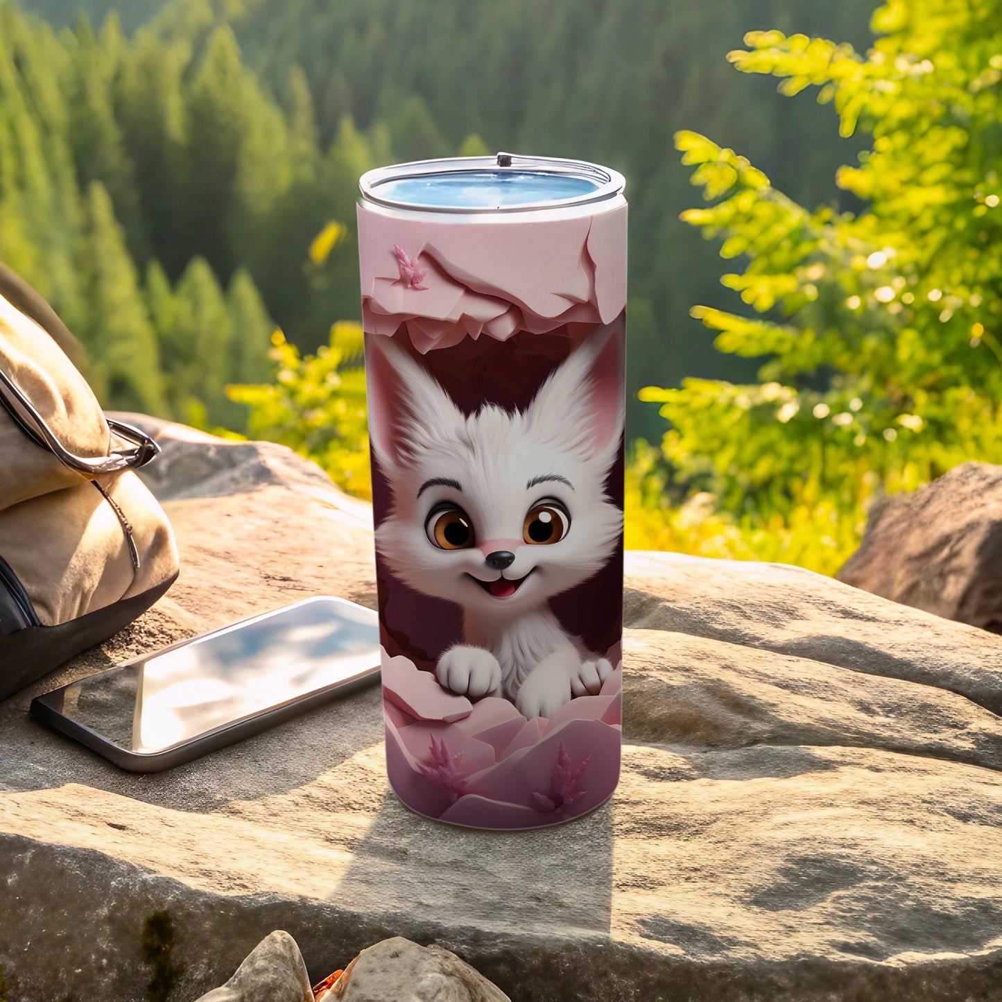 Adorable White Fox in Forest Design Tumbler Product