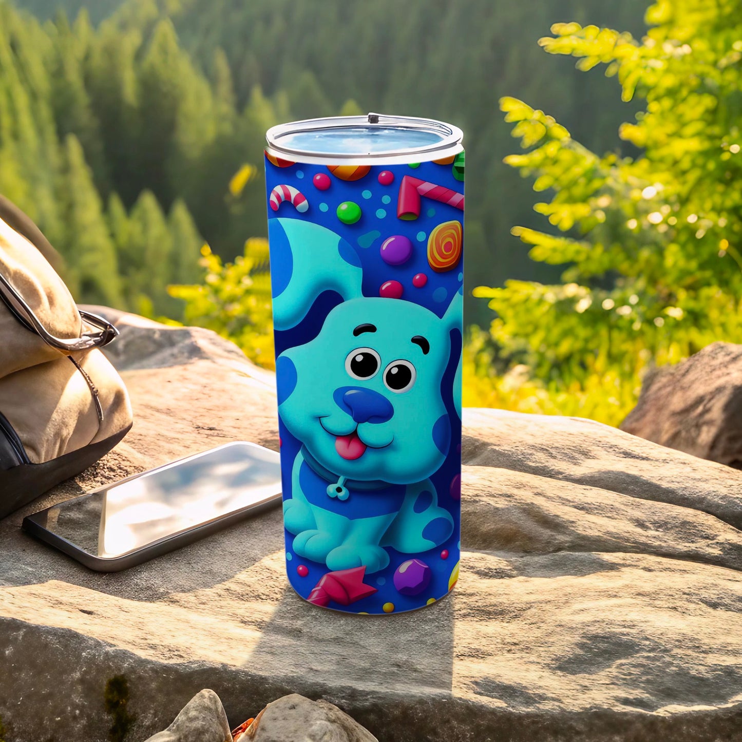 Colorful Blue Dog Design Tumbler for Outdoor Adventures