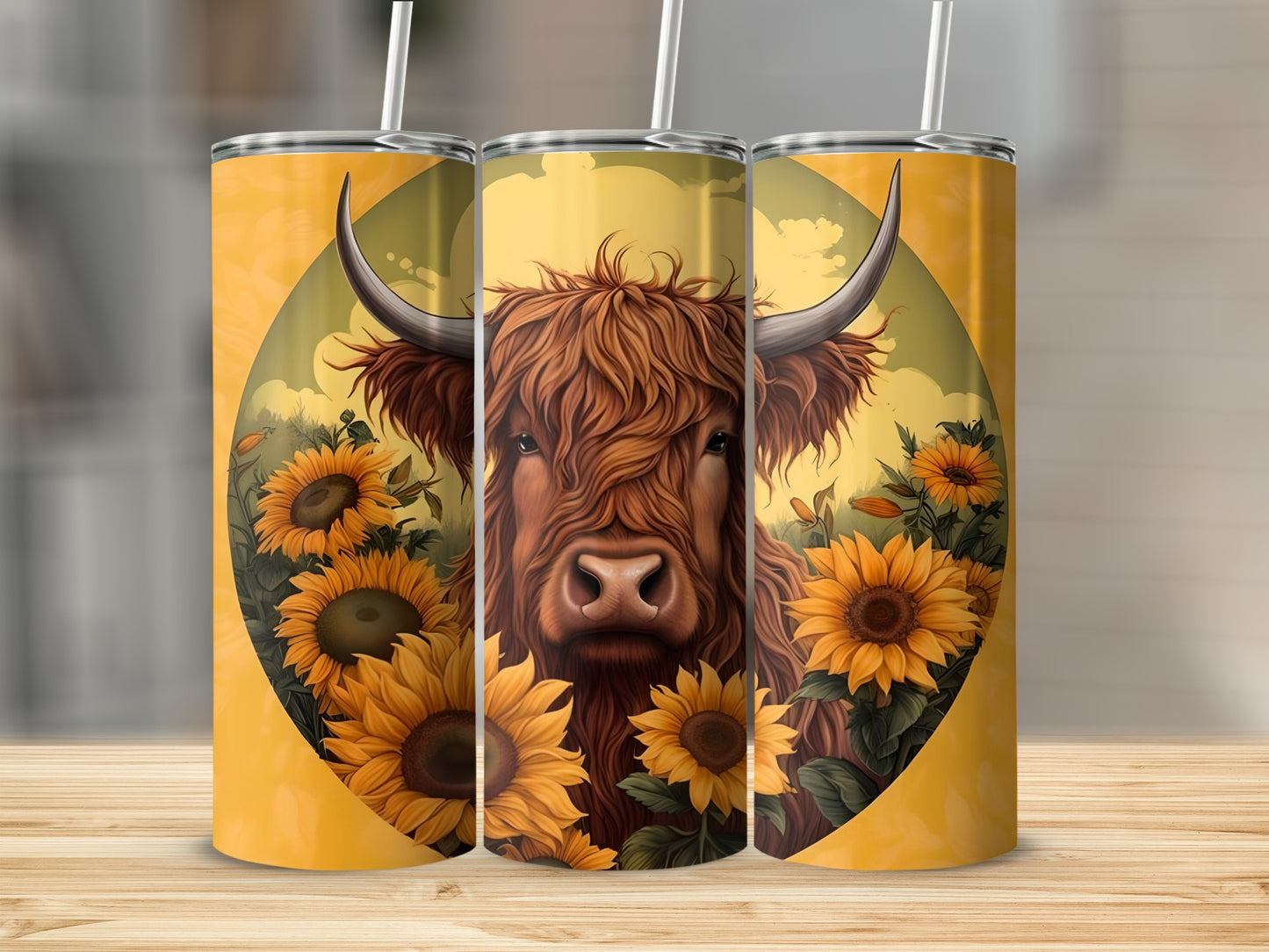 Highland Cow with Sunflowers Insulated Tumbler Cup