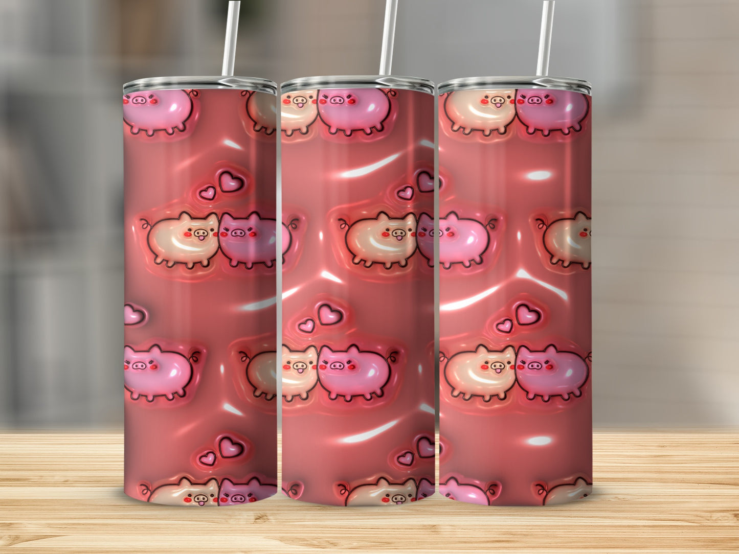 Cute Pig and Heart Design Skinny Tumbler