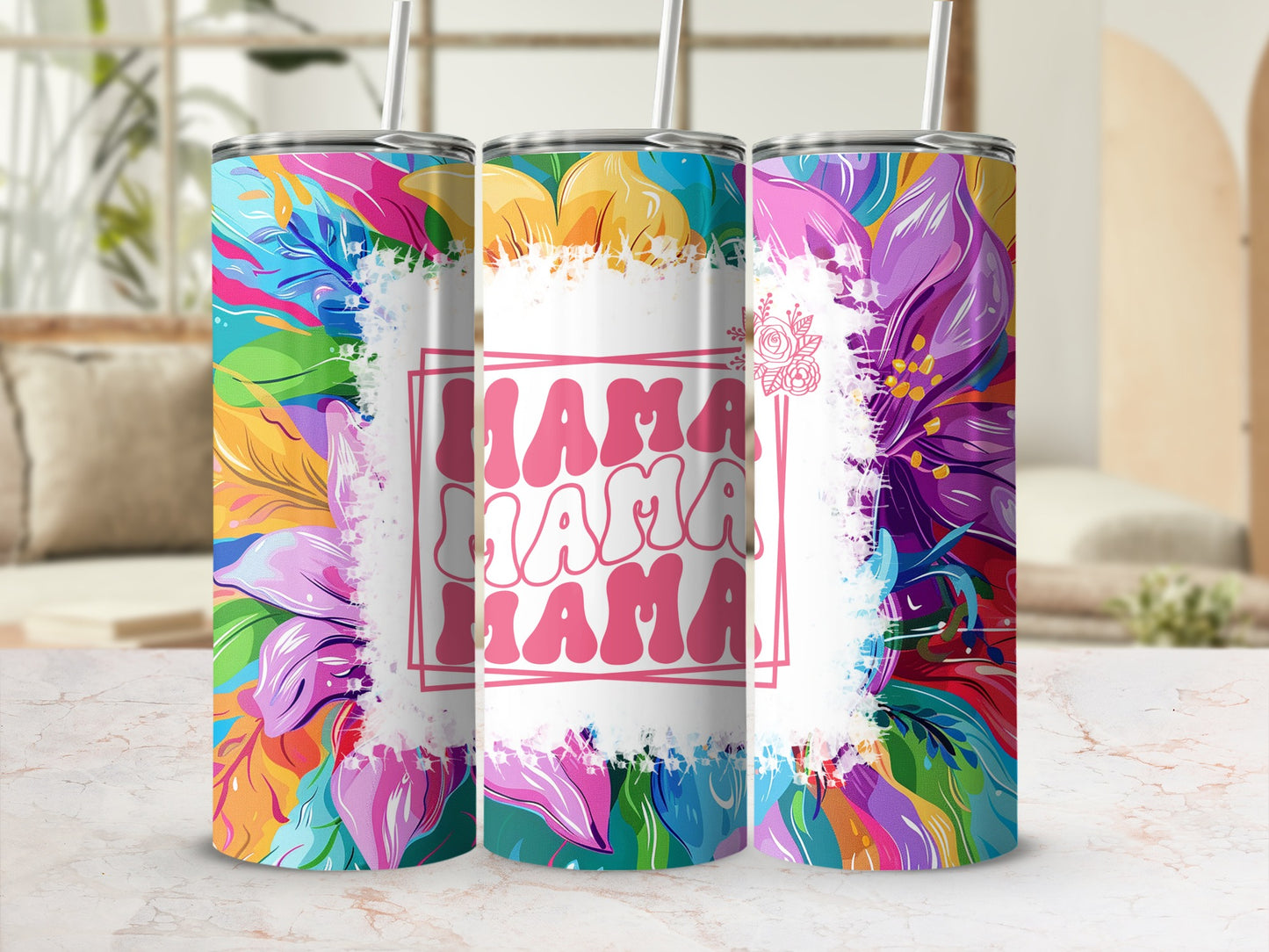 Vibrant Floral Mama Design Insulated Tumbler