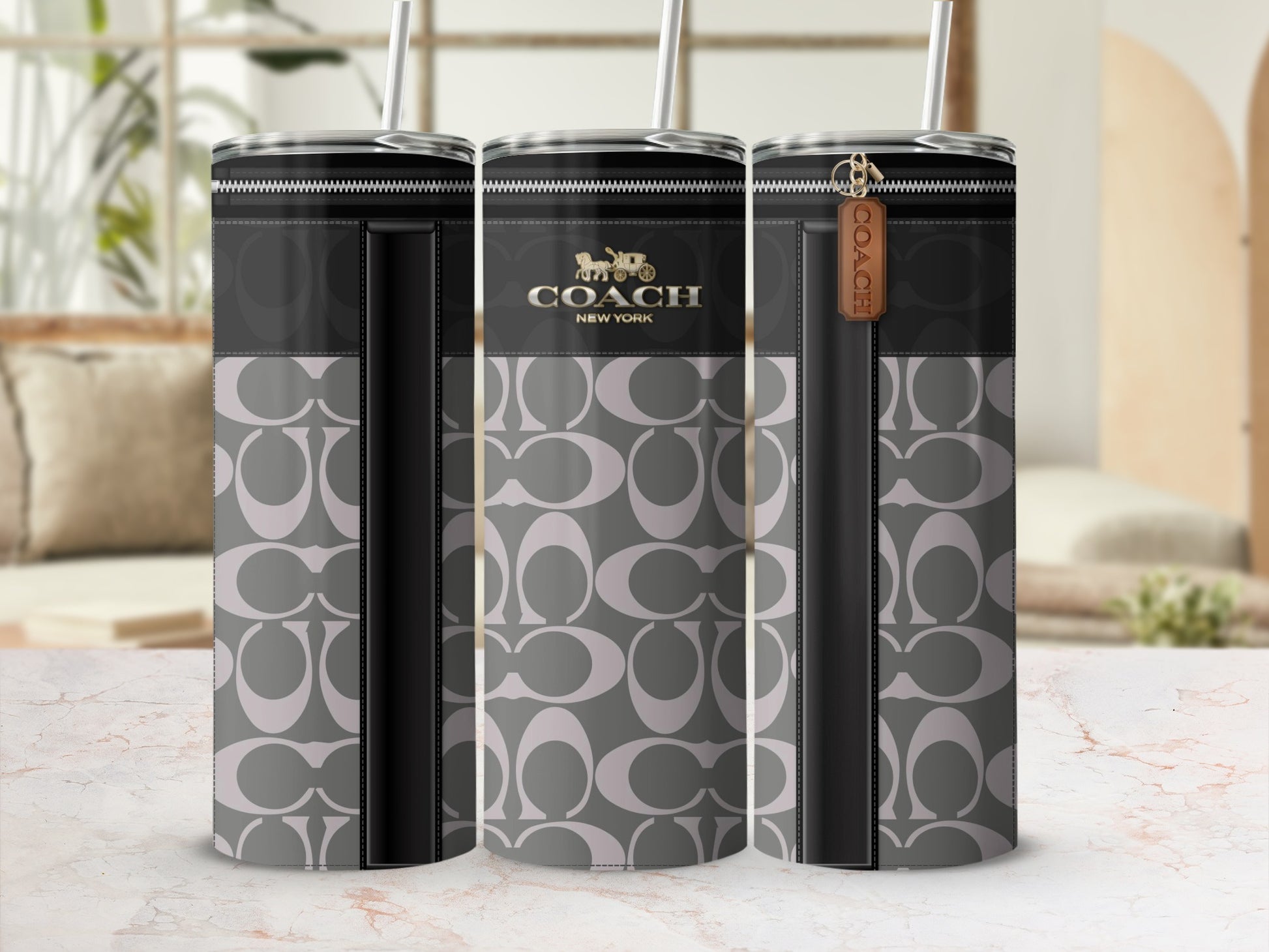 Stylish Gray Patterned Coach New York Tumblers
