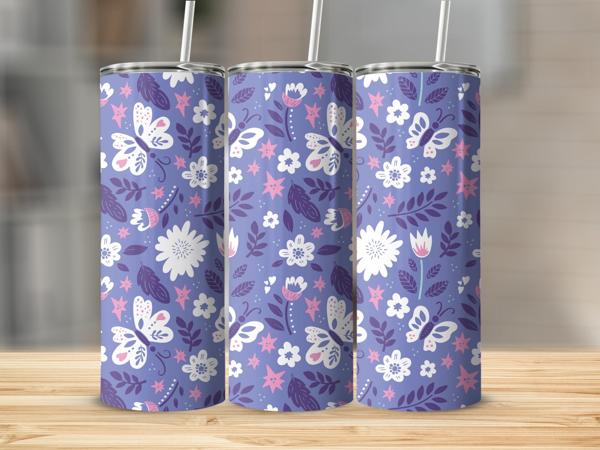 Floral and Butterfly Pattern Tall Tumbler Flask