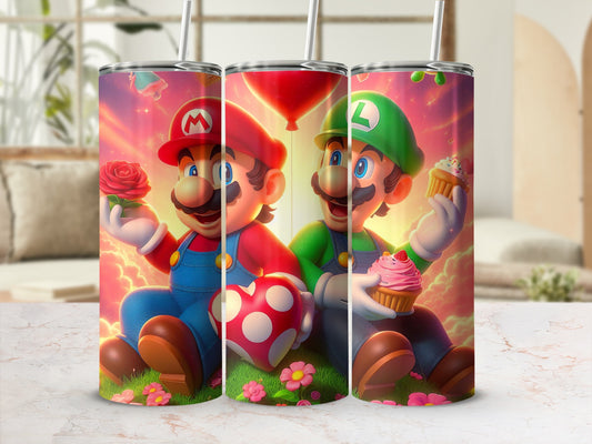 Mario and Luigi Holding Cupcakes Tumbler Set