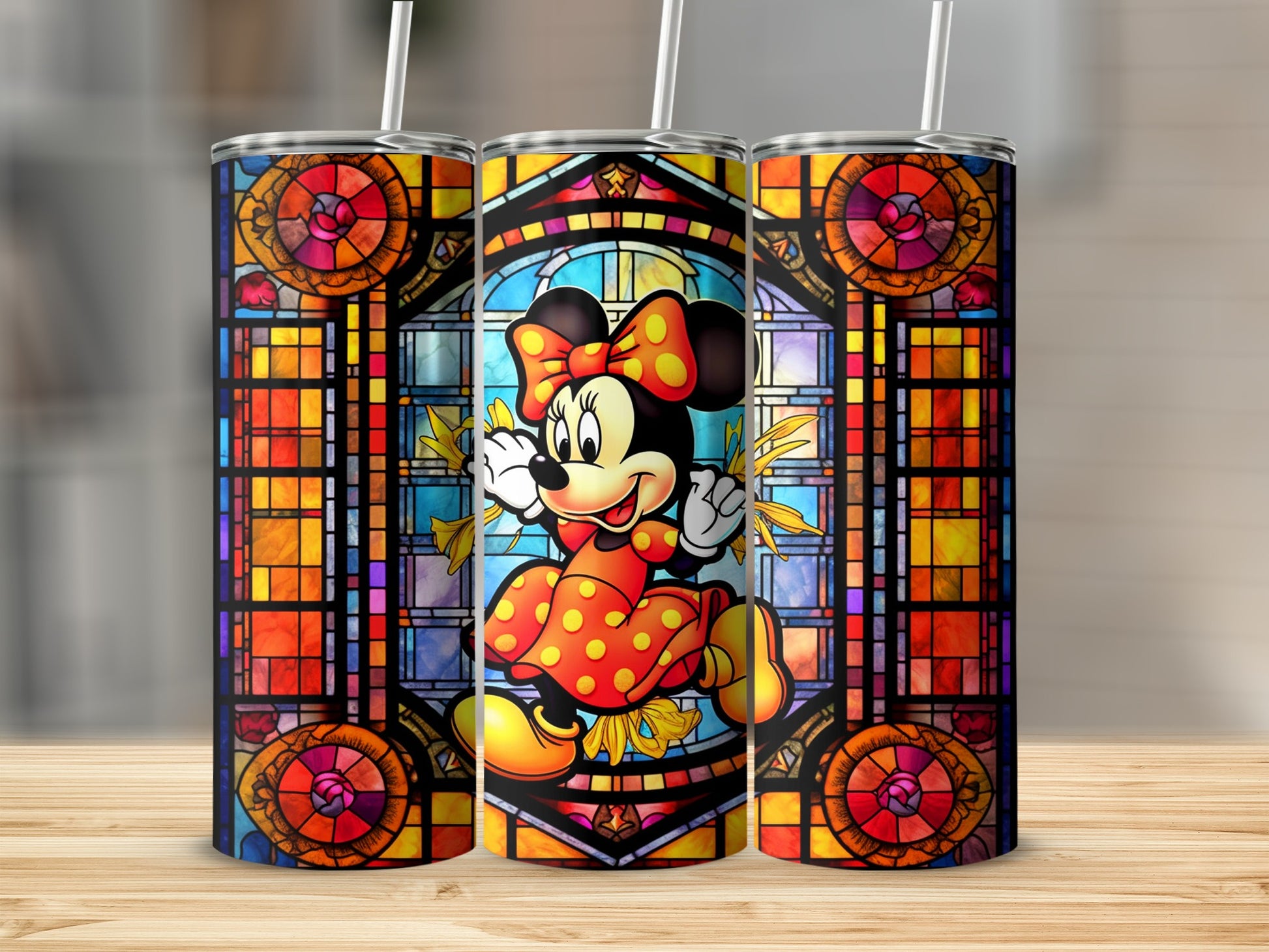 Colorful Minnie Mouse Stained Glass Tumbler Cups