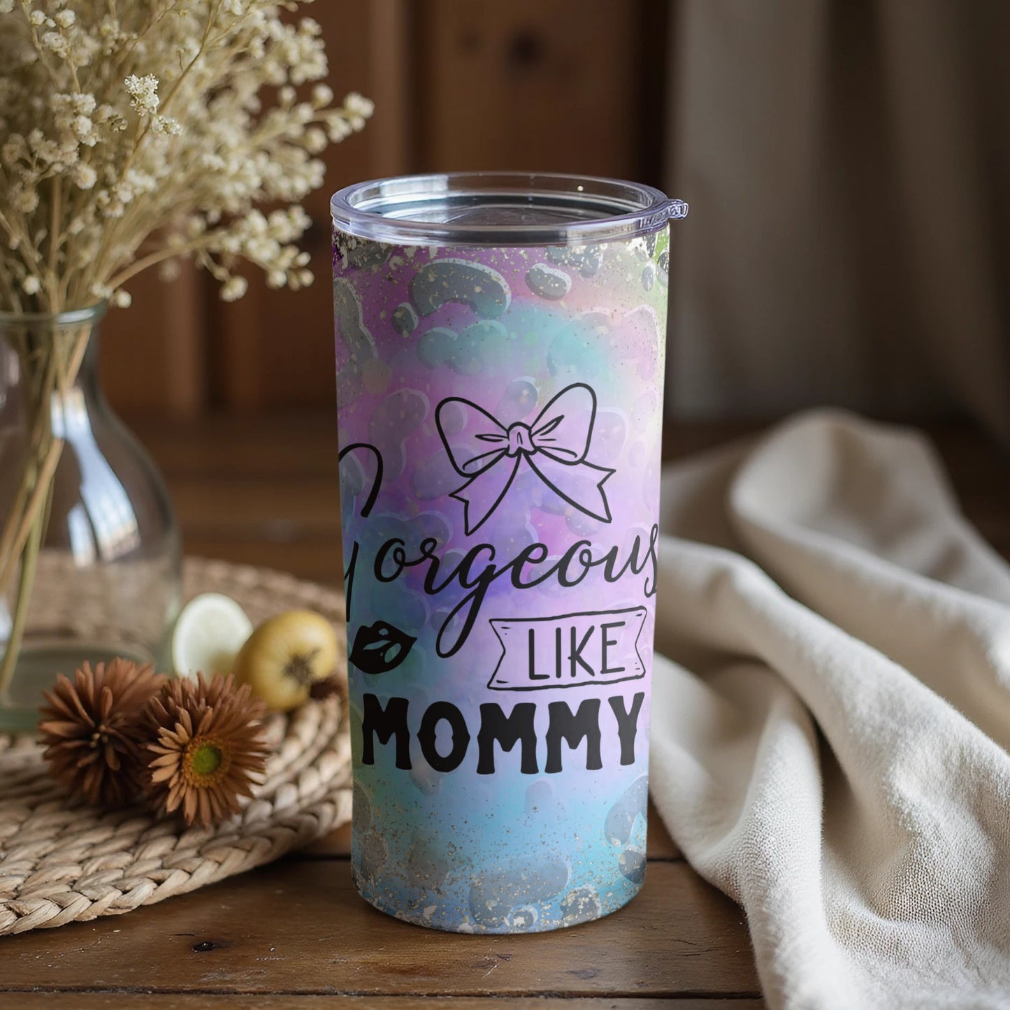 Gorgeous Like Mommy Glittery Insulated Tumbler Cup
