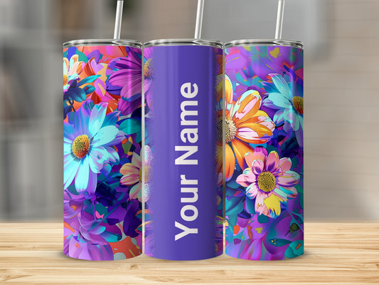 Personalized Floral Insulated Tumbler Custom Name Gift