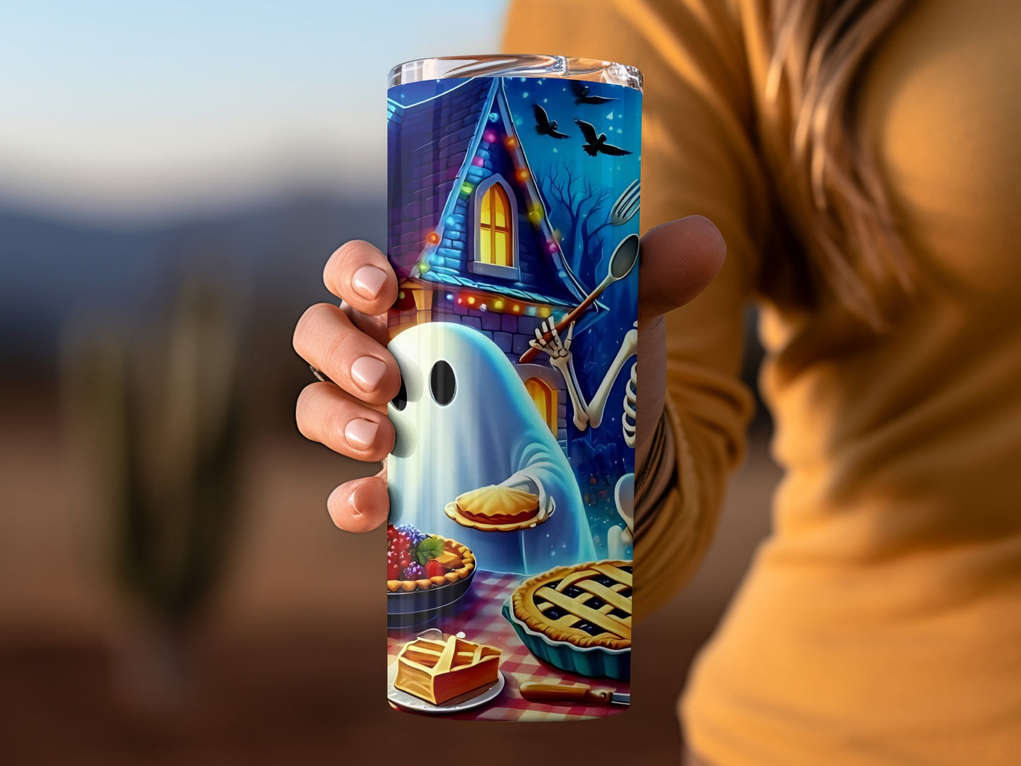 Festive Ghost and Skeleton House Design Tumbler