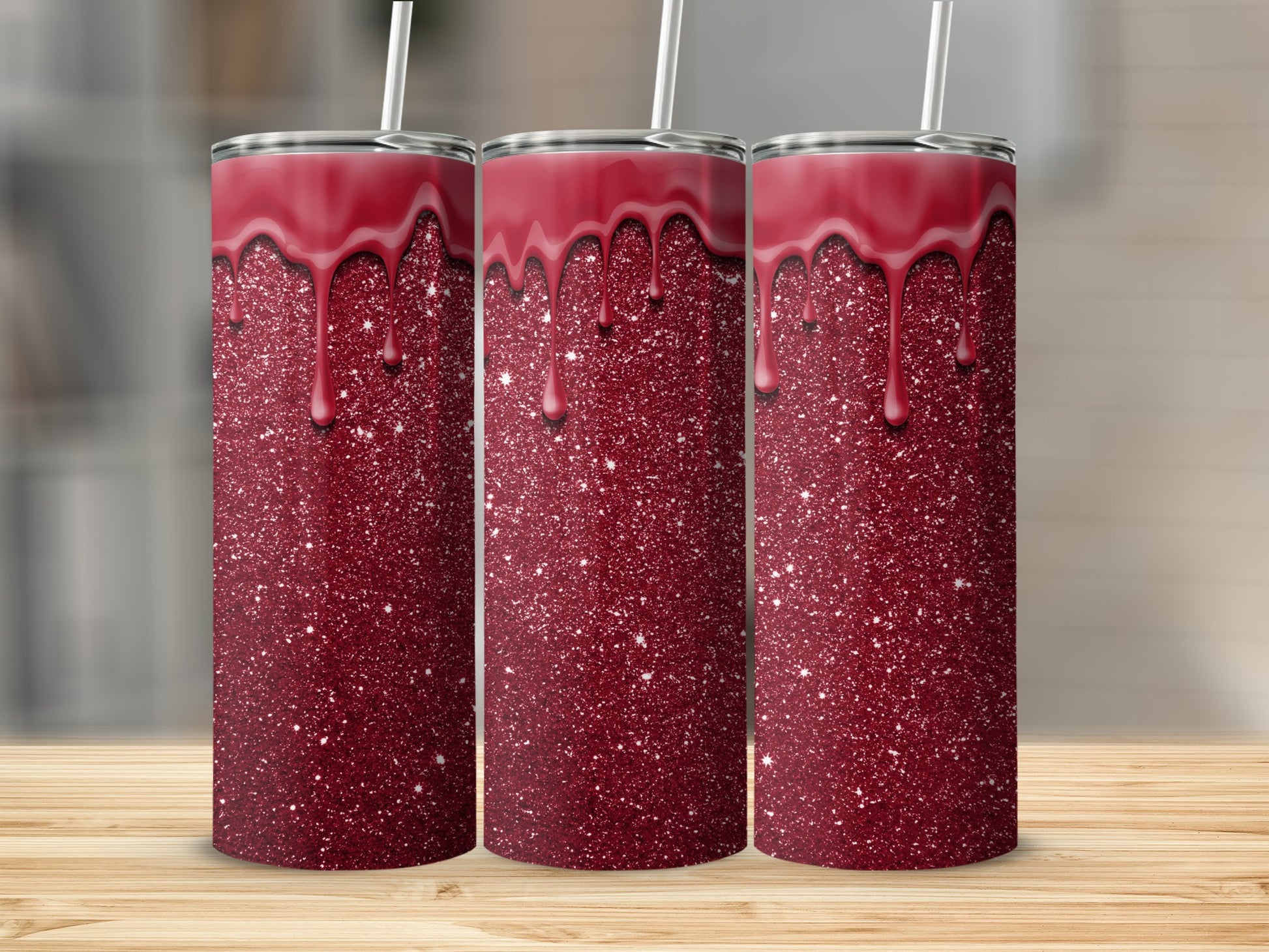 Sparkling Red Glitter Dripping Pattern Insulated Tumbler