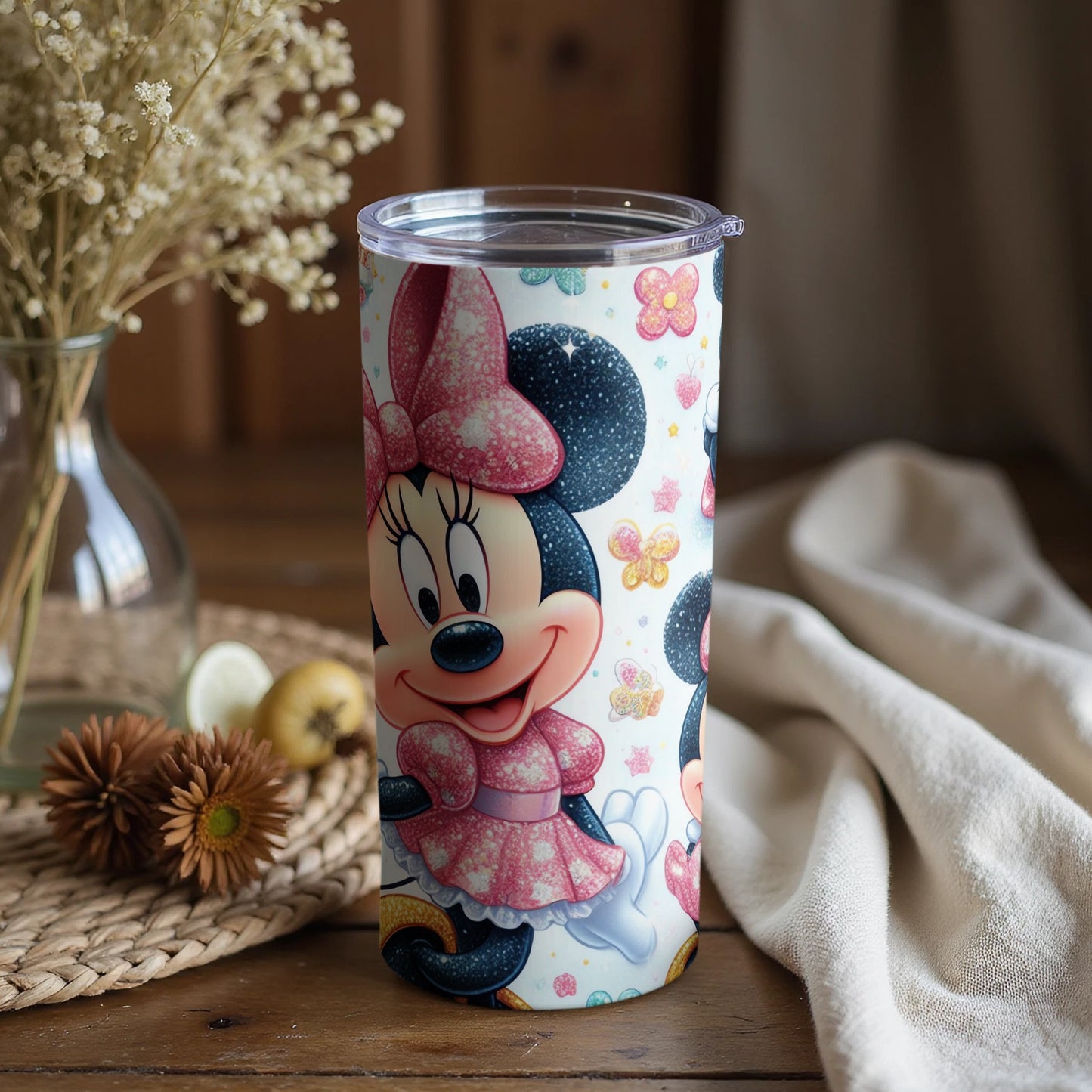 Cute Minnie Mouse Tumbler with Floral Design
