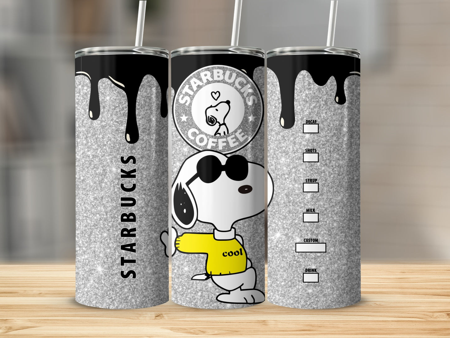 Snoopy Cool Starbucks-Themed Tumbler Cup with Straw