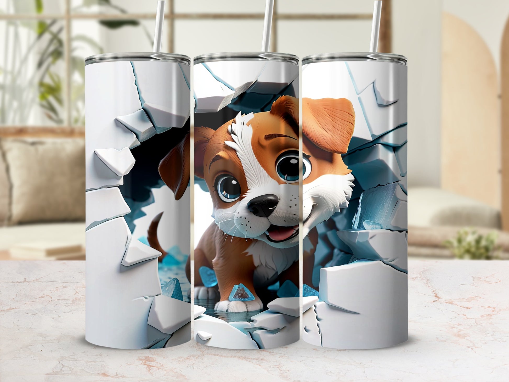 Cute Puppy Breaking Through Wall Tumbler Cup Design