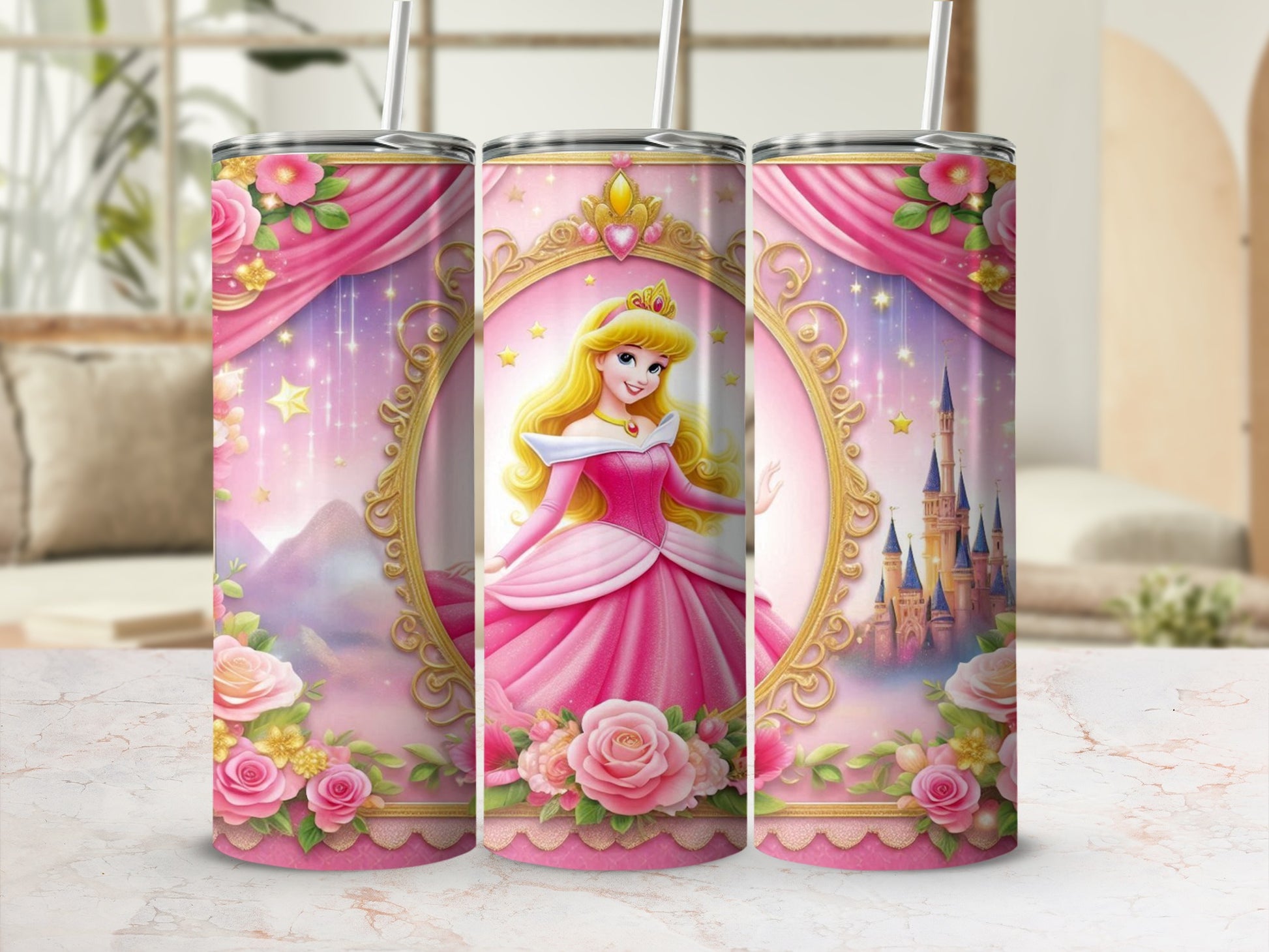 Princess Fairy Tale Castle Tumbler with Floral Details