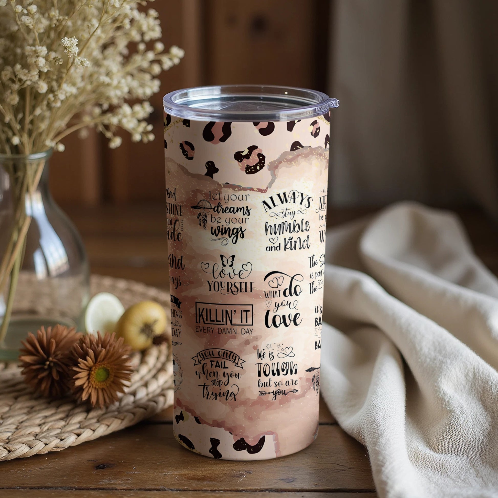 Inspirational Quotes Tumbler with Floral Design