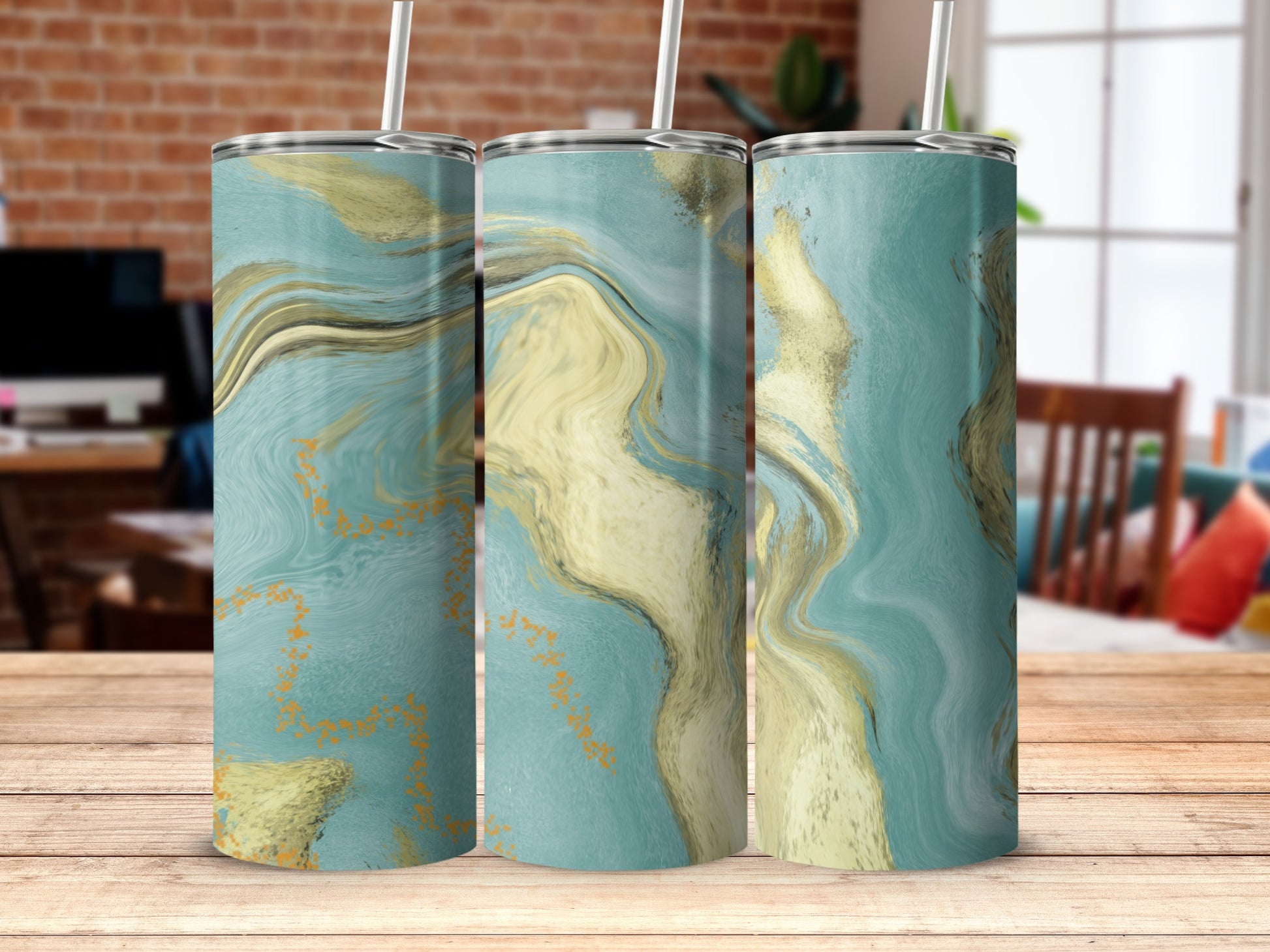 Abstract Marble Design Insulated Tumbler Functional Drinkware