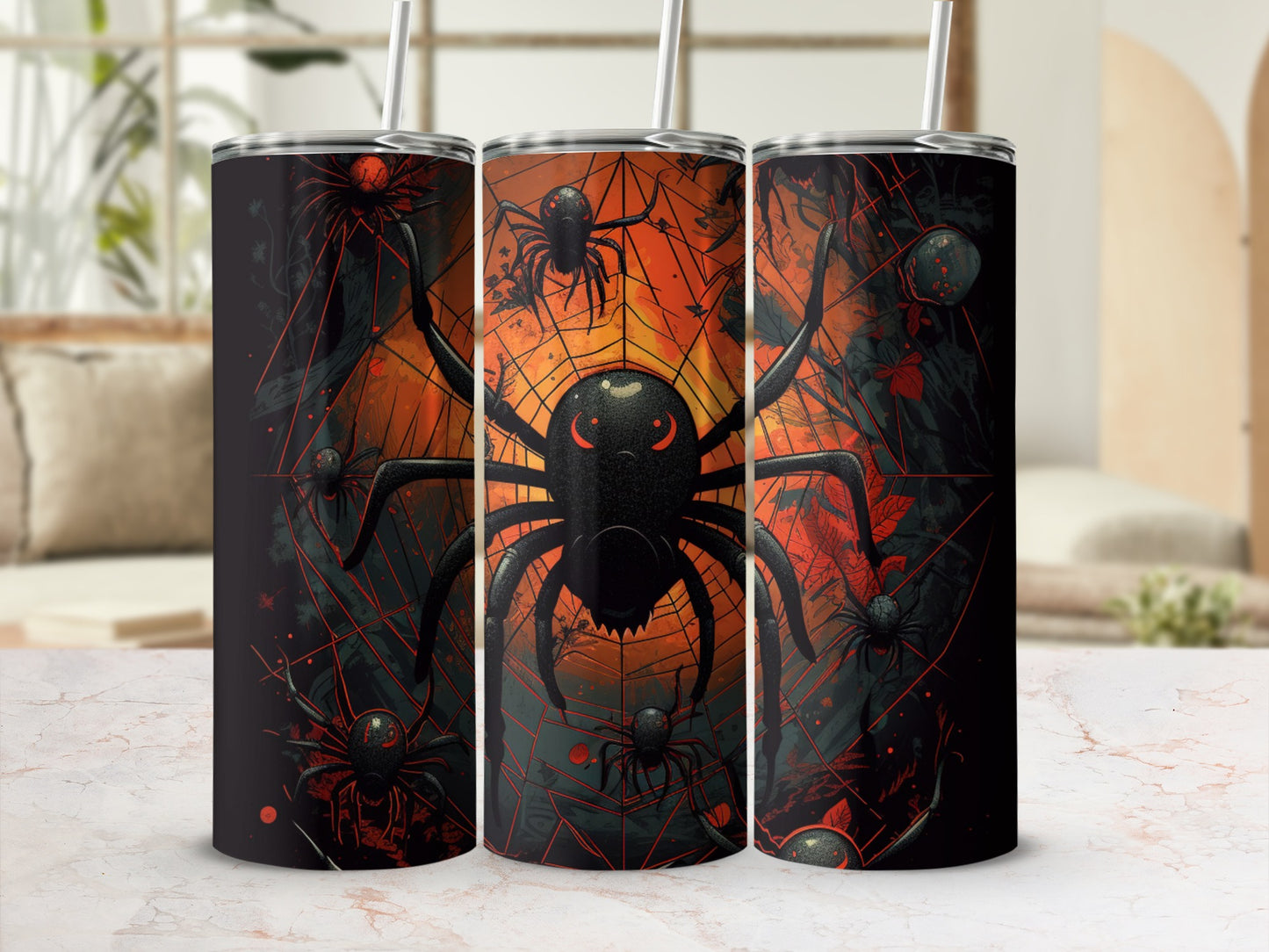 Scary Spider Web Design on Tumbler Halloween Themed