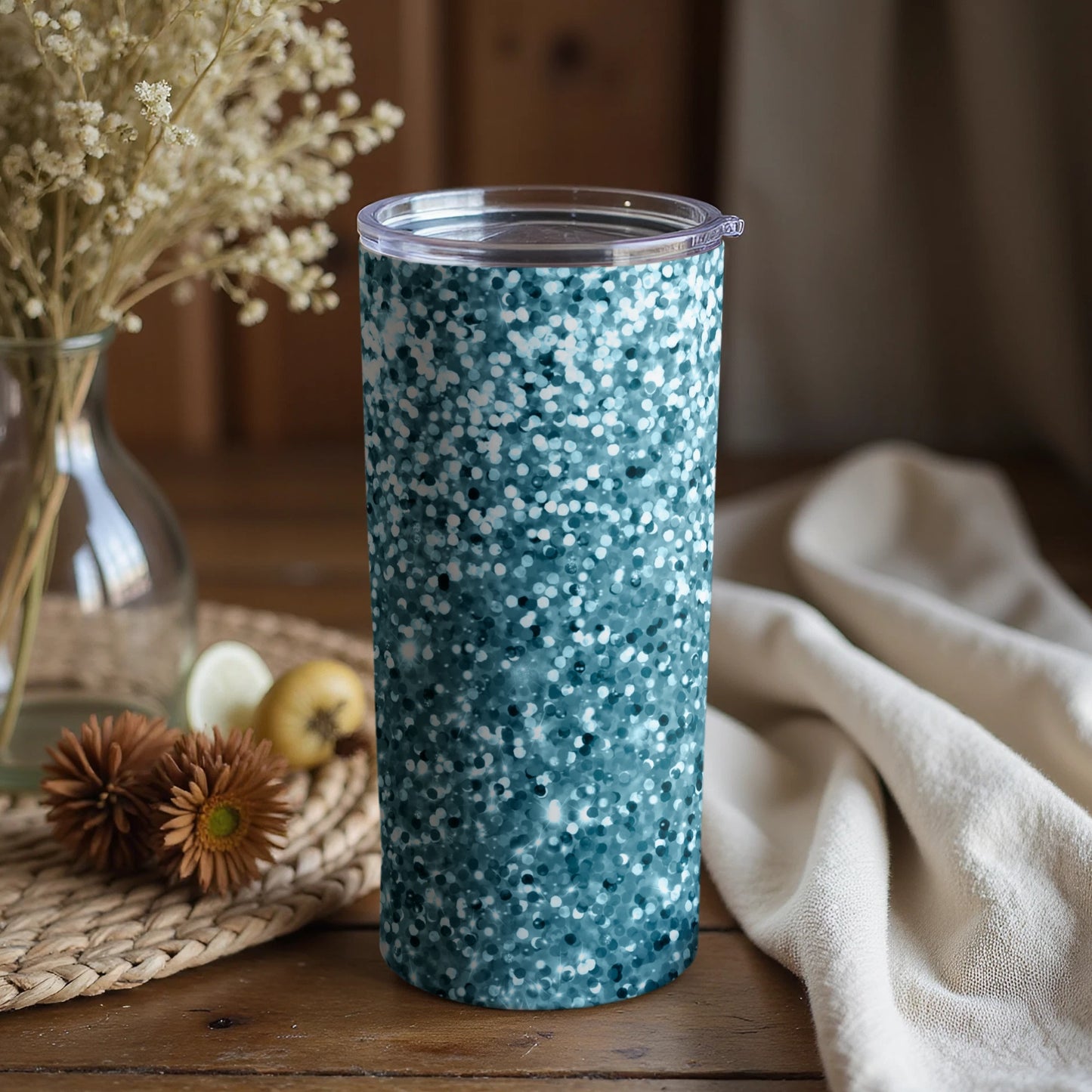 Speckled Blue and White Tall Tumbler with Lid Cup