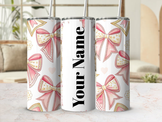 Personalized Pink Bows Tumbler with Name Customizable