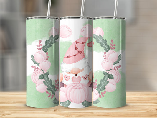 Festive Gnome with Floral Design Tumbler Cup