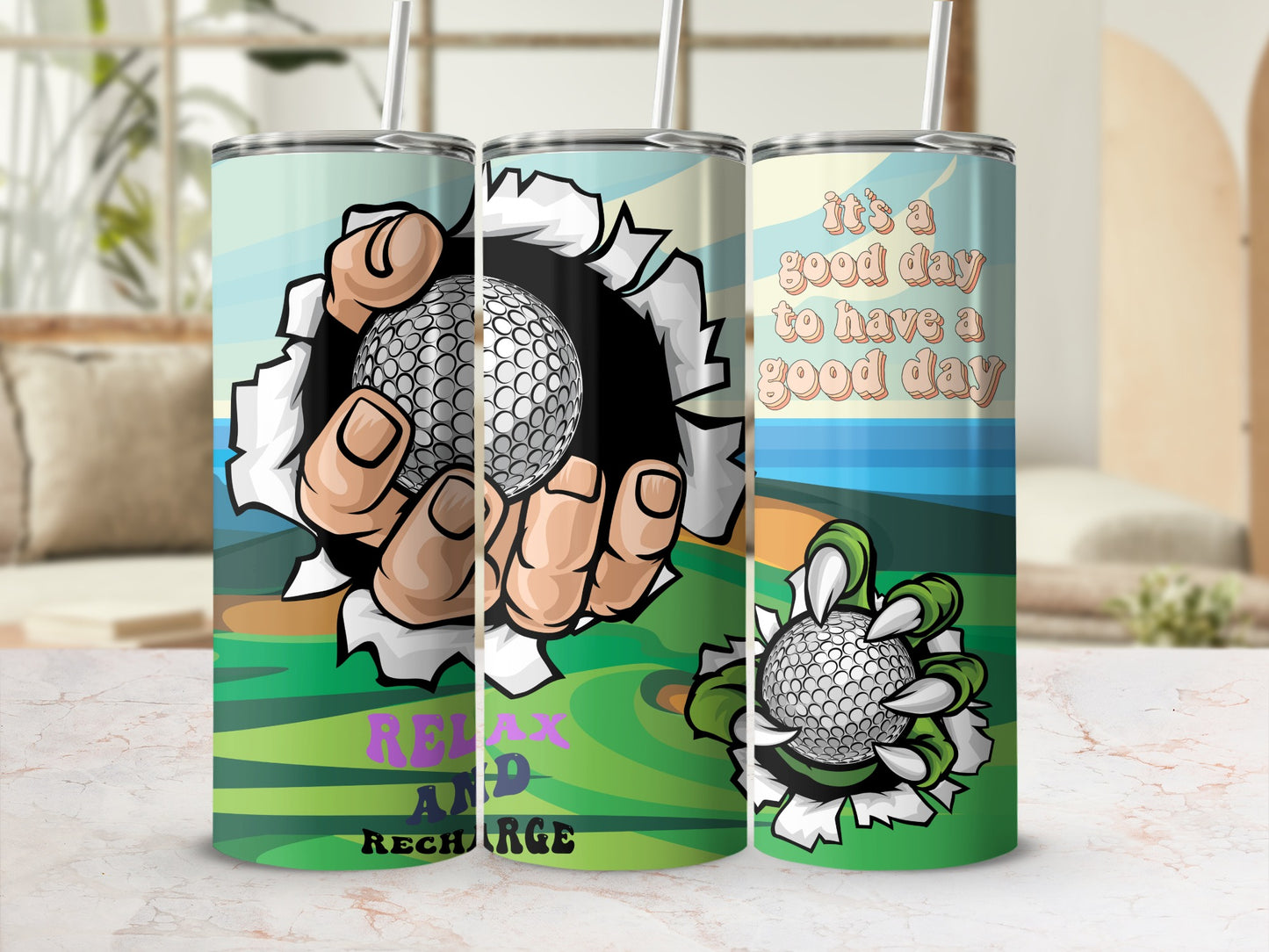 Relax and Recharge Golf Themed Tumbler for Good Day