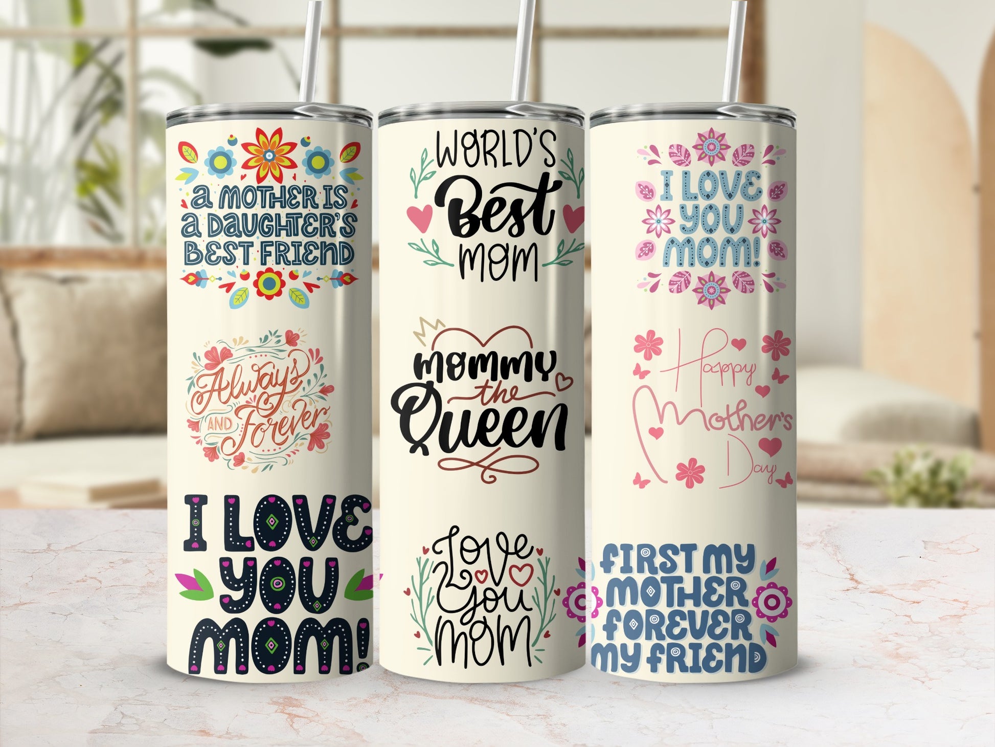 Colorful Mother's Day Themed Tumbler Set for Moms