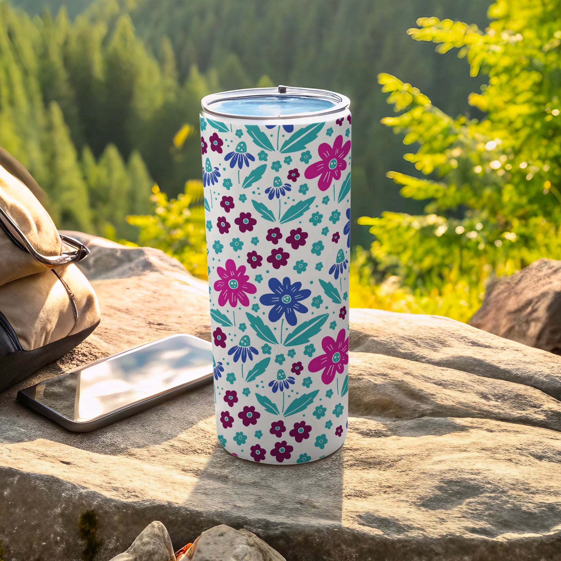 Floral Patterned Insulated Travel Tumbler for Outdoor Use