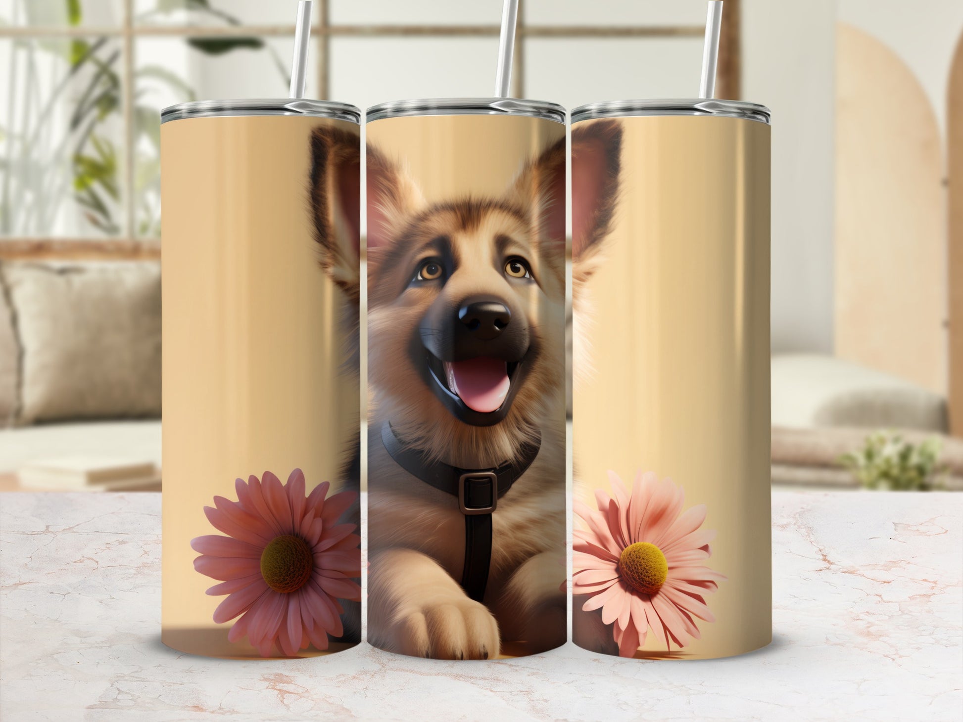 Cute German Shepherd Puppy Happy Flower Design product type