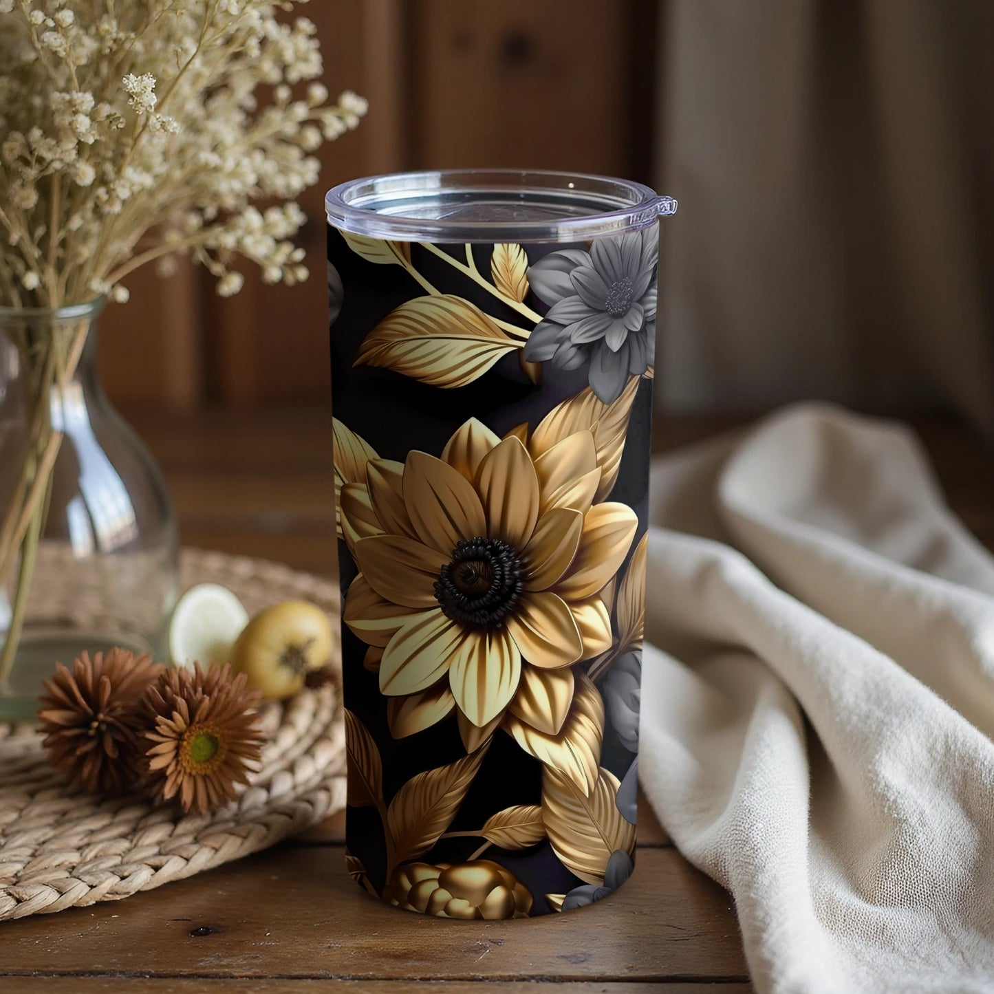 Elegant Sunflower and Floral Design Drinkware Tumbler