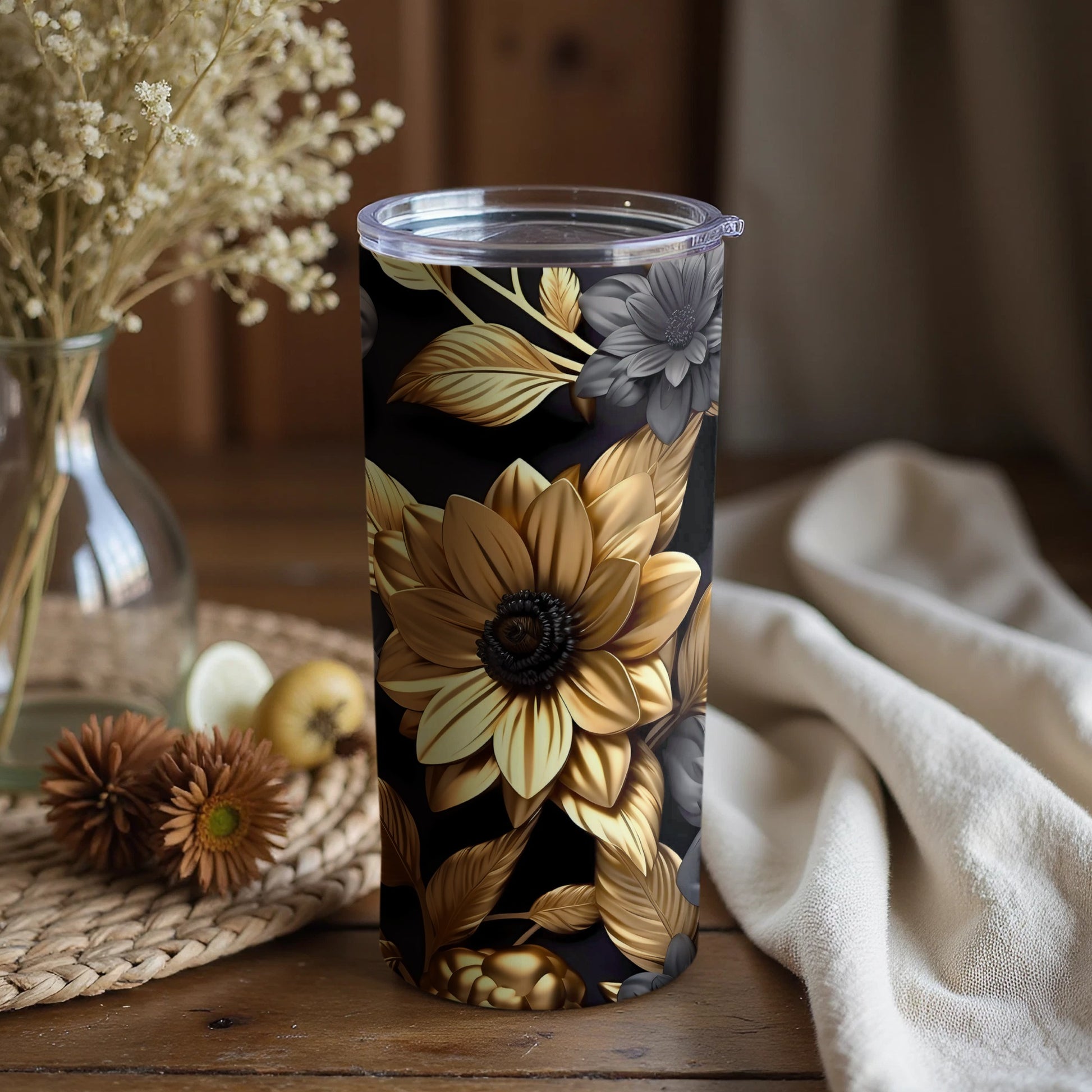 Elegant Sunflower and Floral Design Drinkware Tumbler