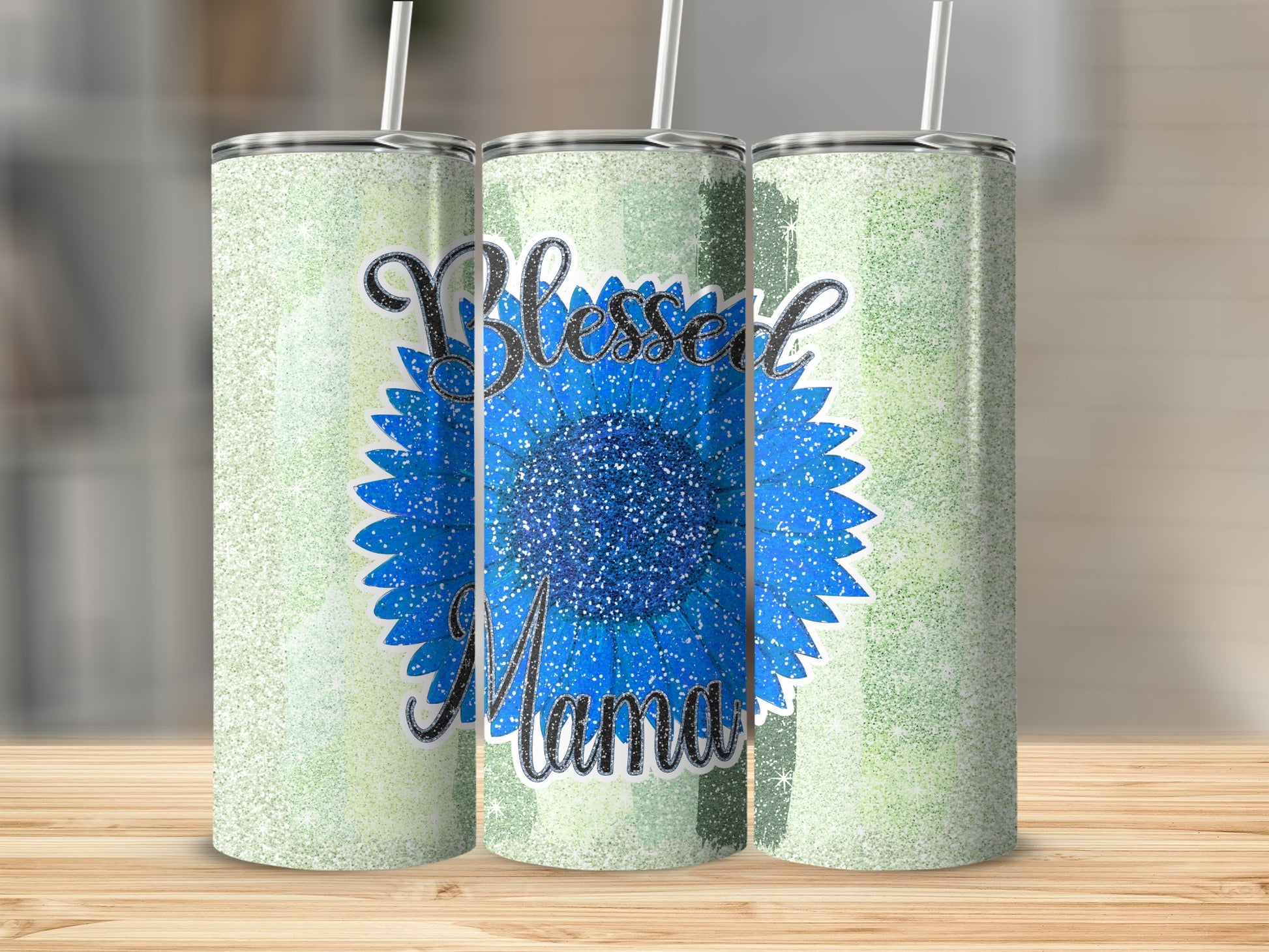 Blessed Mama Tumbler with Beautiful Blue Flower