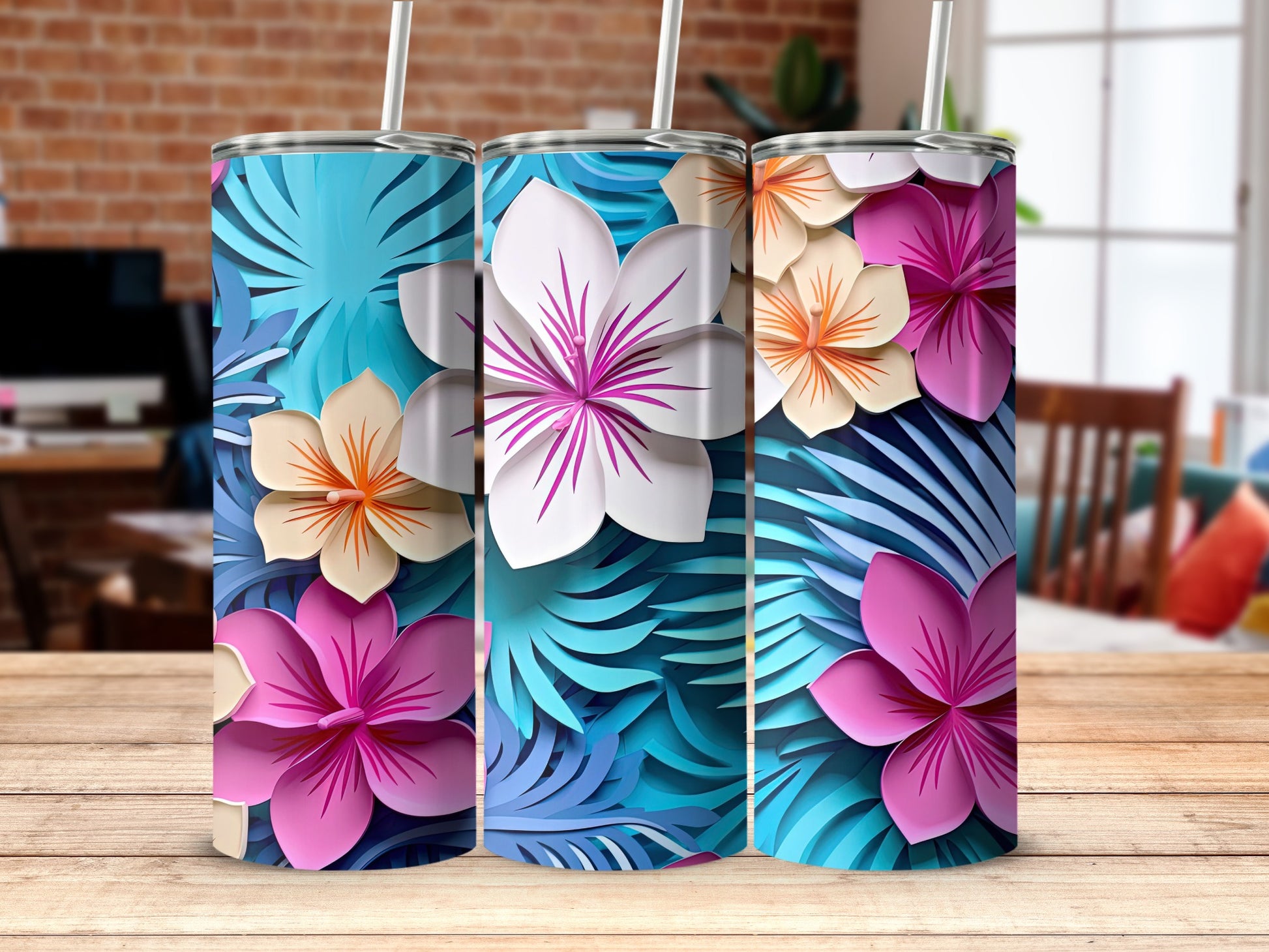 Colorful Floral Design Tumbler for Bright Refreshing Drinks