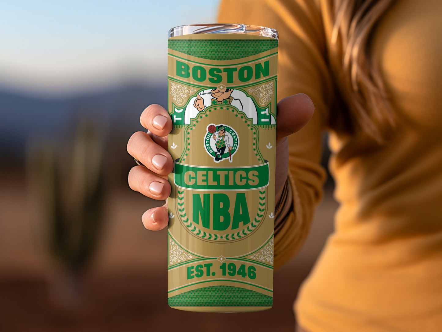 Boston Celtics NBA Est 1946 Design Patterned Green Tumbler