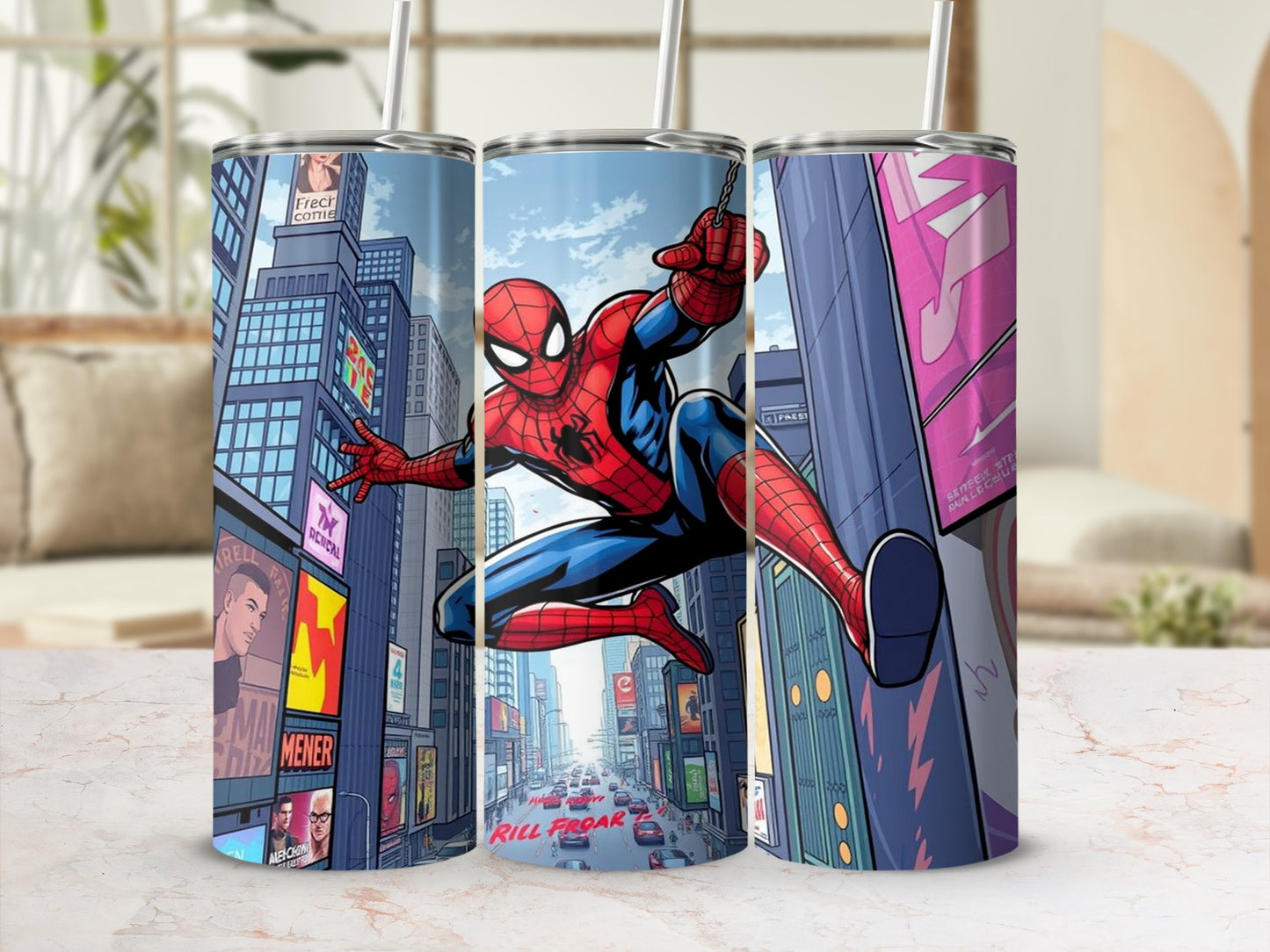 Spider-Man Swinging Through Cityscape Drink Tumblers