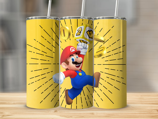 Mario Jumping with Coins Design Tumbler Cup