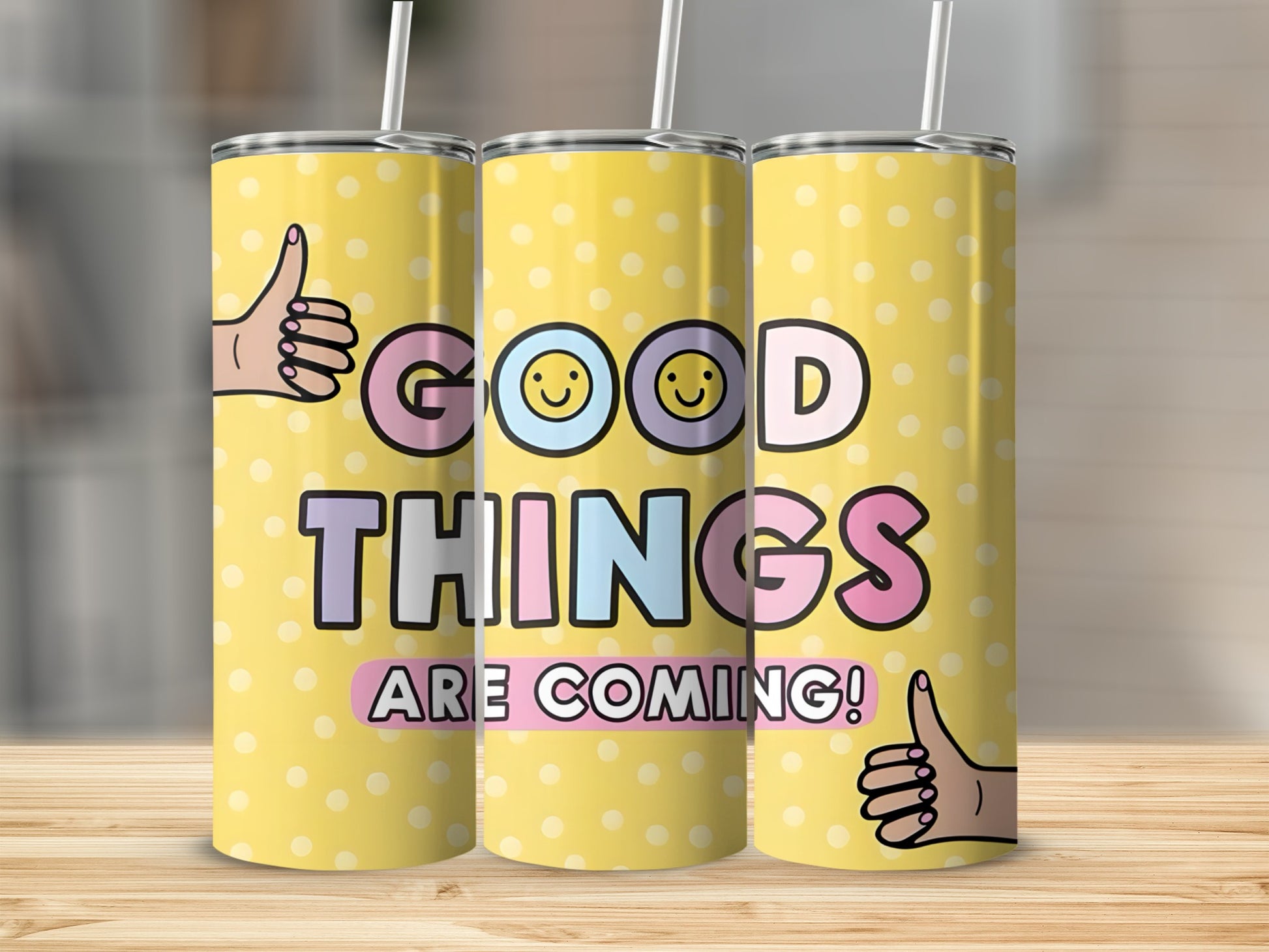 Good Things Are Coming Yellow Polka Dot Tumbler