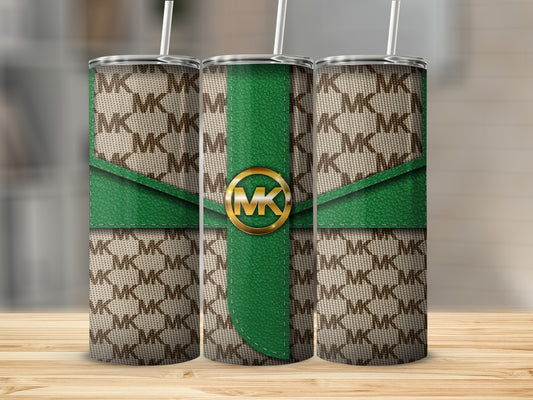 Stylish Green and Beige MK Pattern Tumbler Design