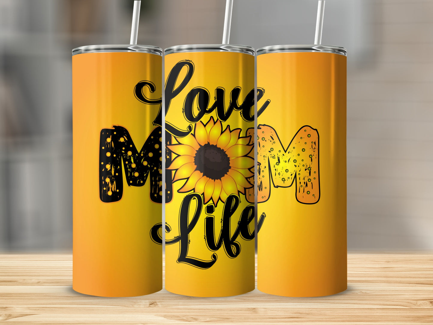 Love Mom Life Sunflower Design Tumbler Flask